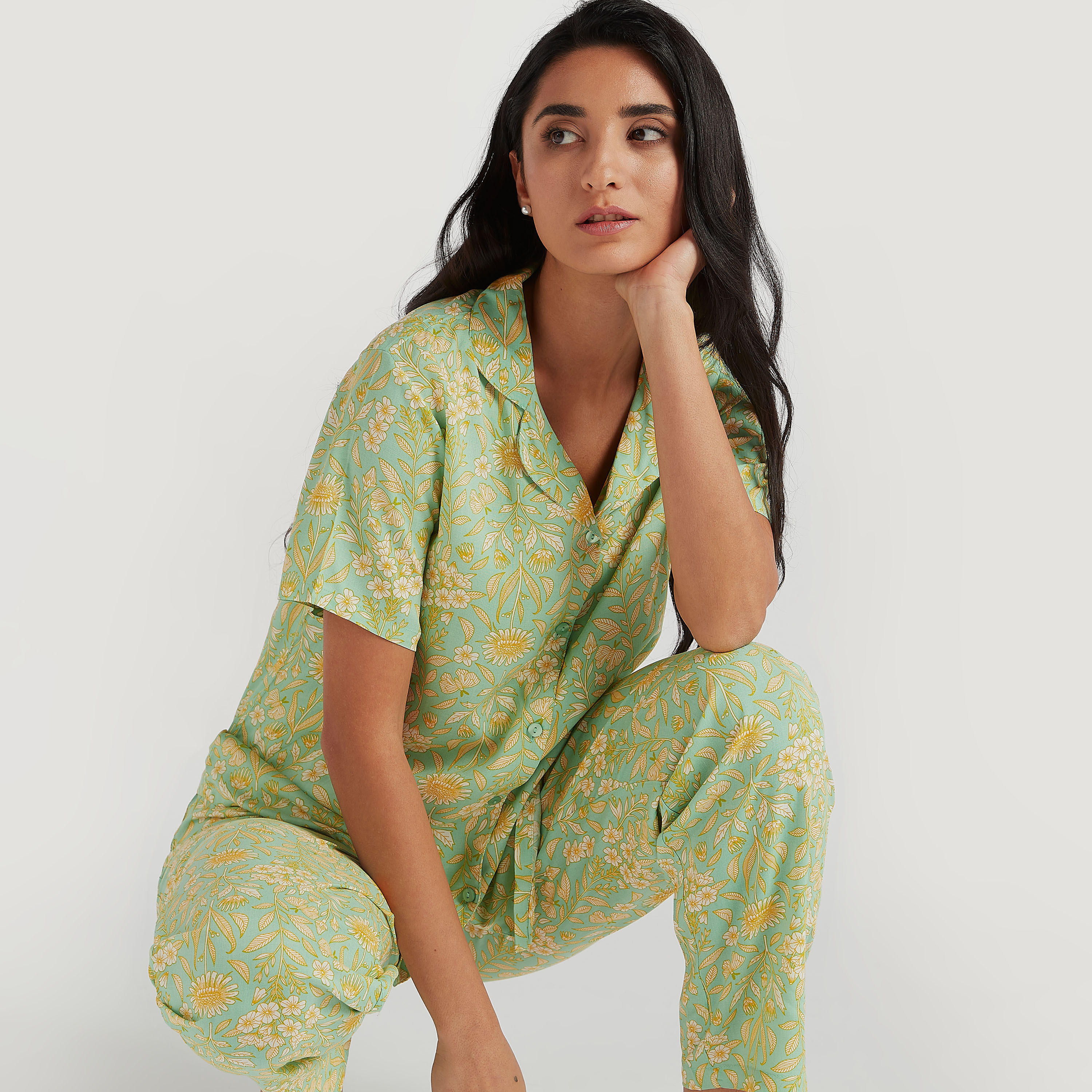 طقم بنطلون بيجاما وقميص بطبعات أزهار-women-clothing-nightwear-pyjamas-longsets-image-1