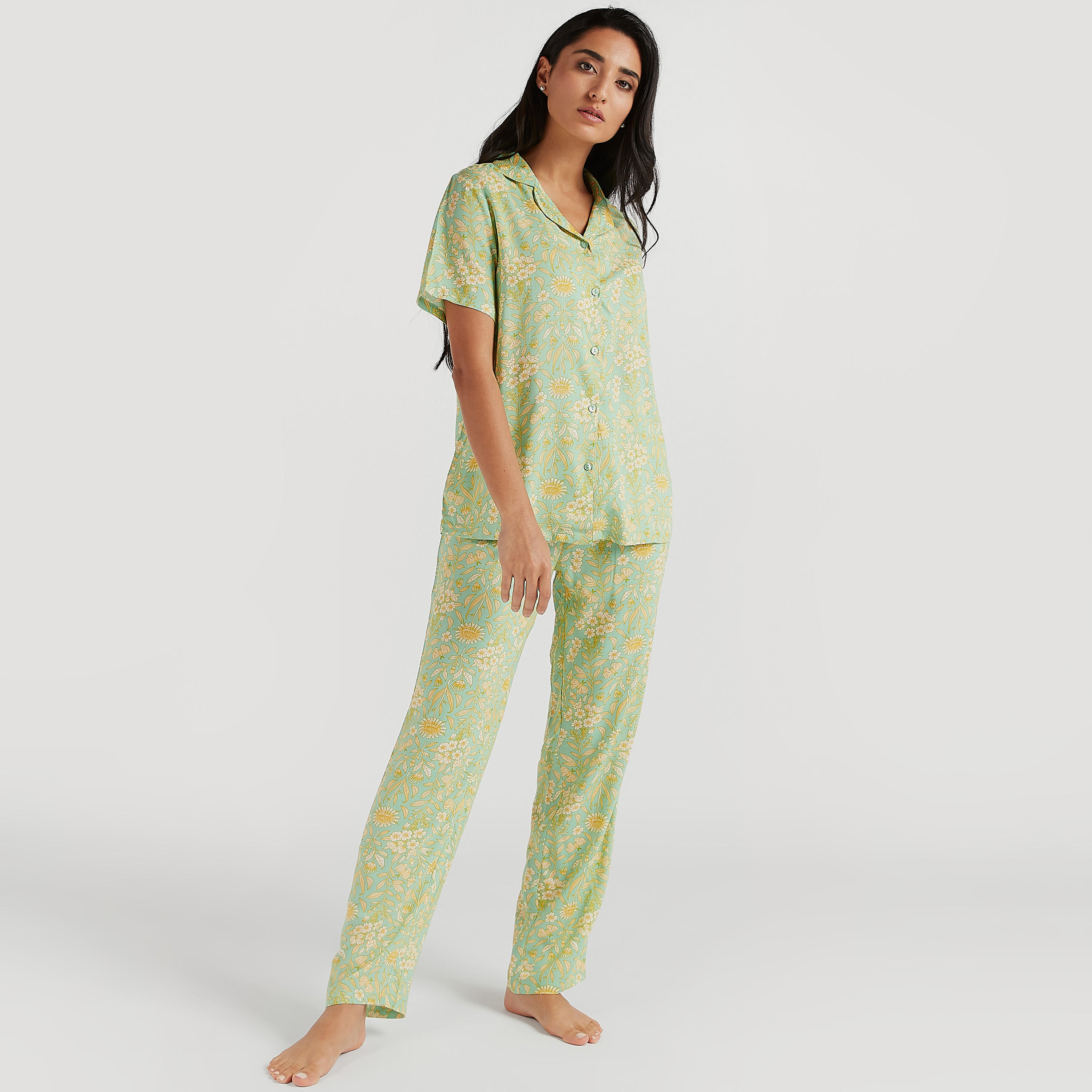 طقم بنطلون بيجاما وقميص بطبعات أزهار-women-clothing-nightwear-pyjamas-longsets-image-2