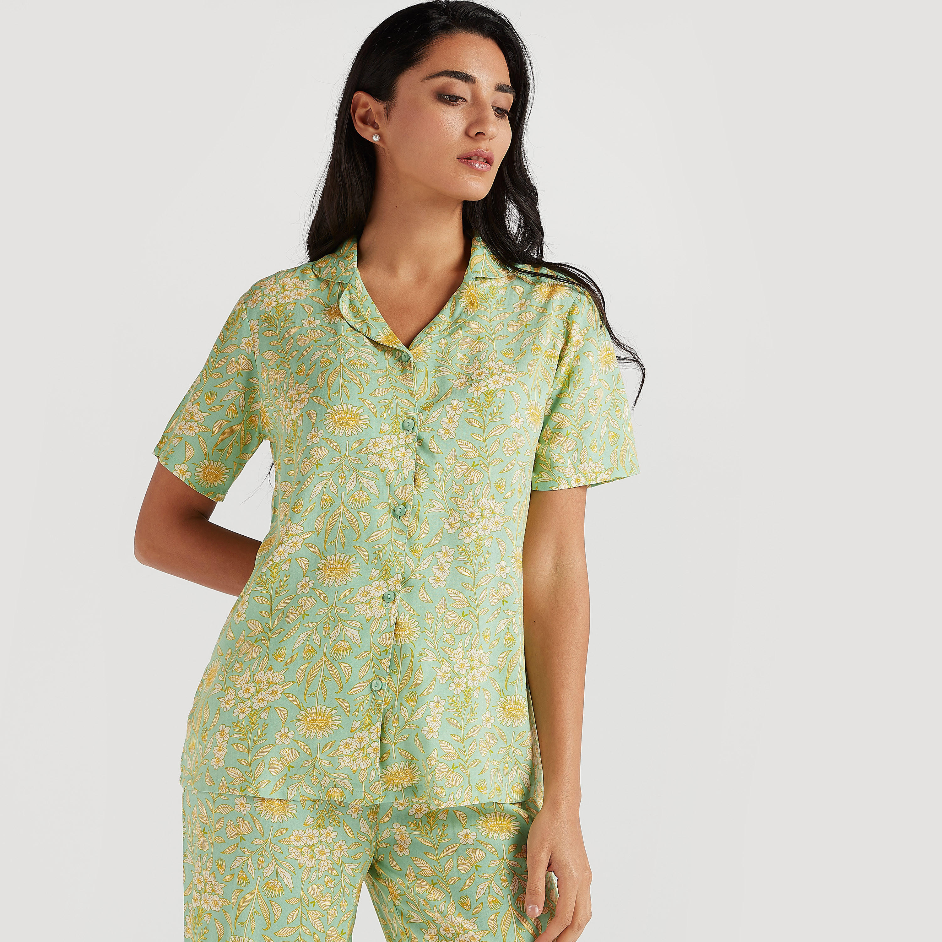 طقم بنطلون بيجاما وقميص بطبعات أزهار-women-clothing-nightwear-pyjamas-longsets-image-4