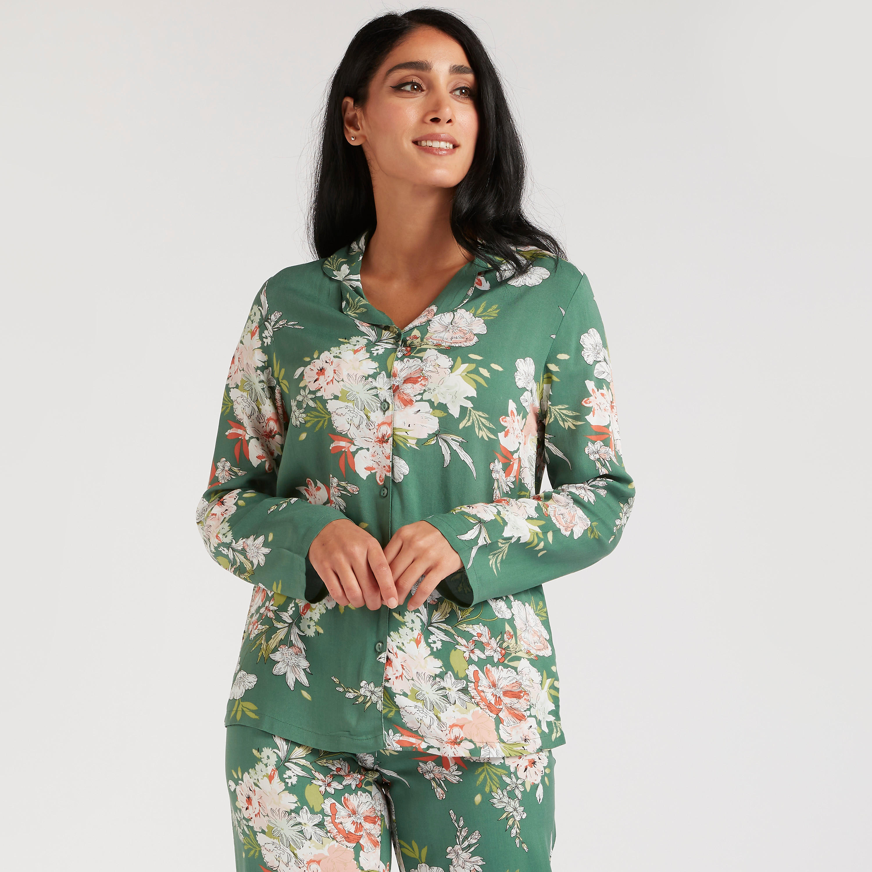طقم بنطلون بيجاما وقميص بطبعات أزهار-women-clothing-nightwear-pyjamas-longsets-image-2