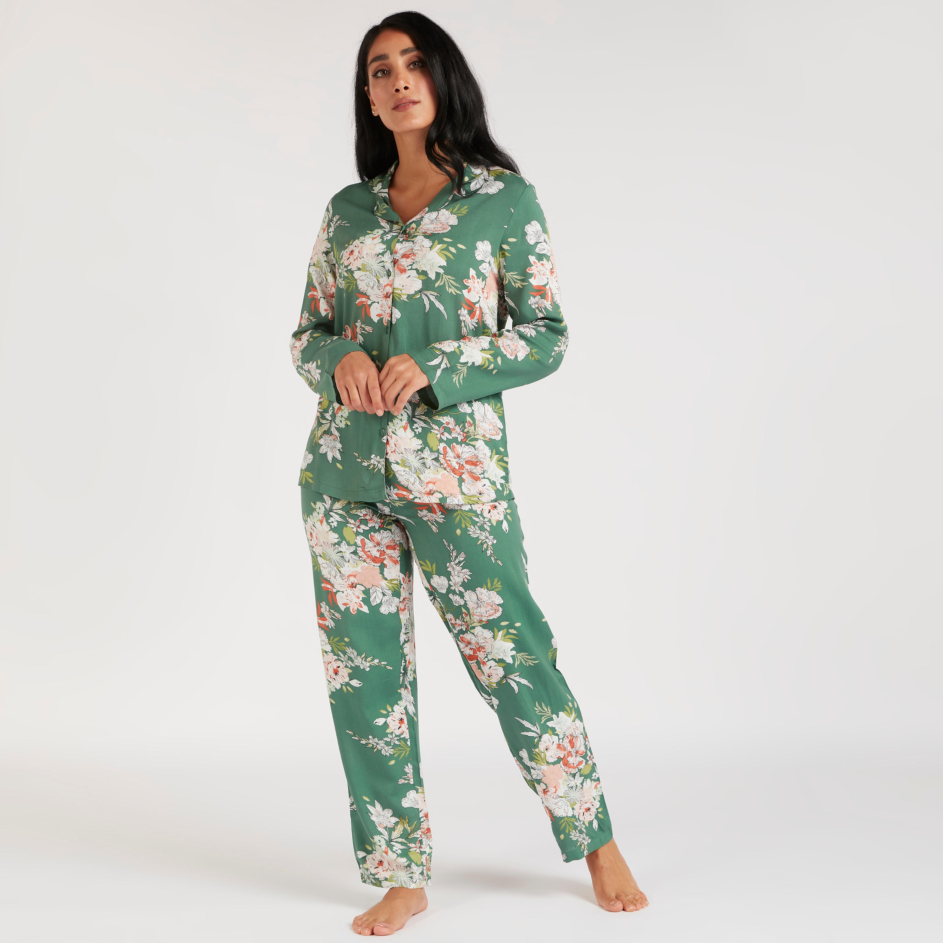 طقم بنطلون بيجاما وقميص بطبعات أزهار-women-clothing-nightwear-pyjamas-longsets-image-5