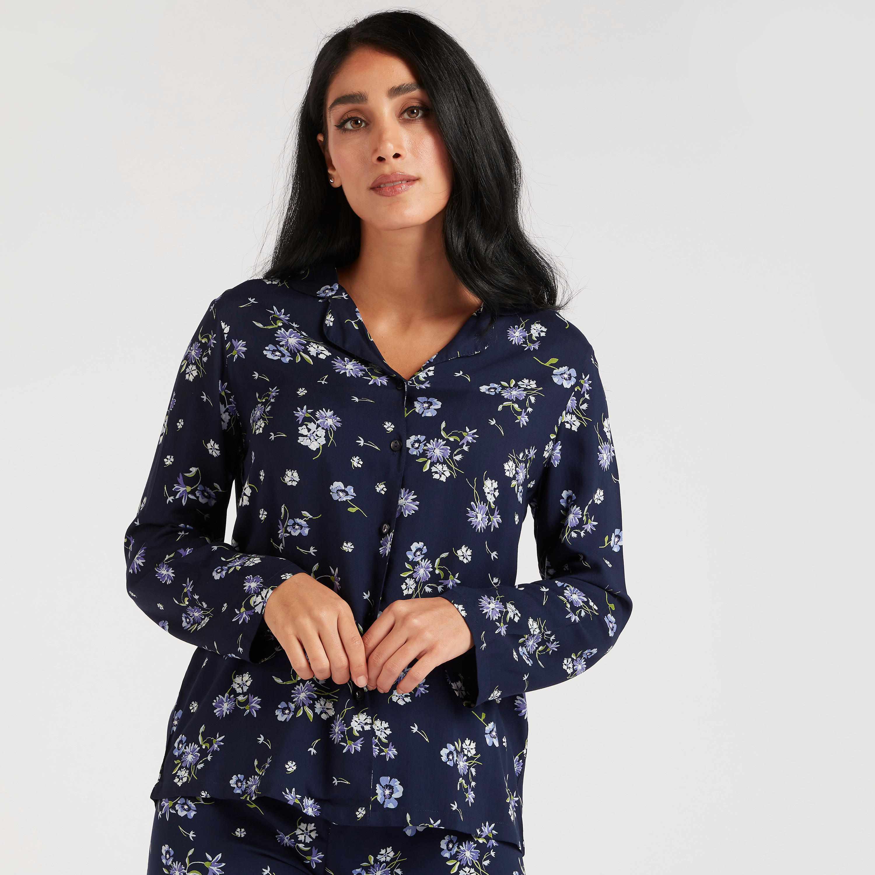 طقم بنطلون بيجاما وقميص بطبعات أزهار-women-clothing-nightwear-pyjamas-longsets-image-2