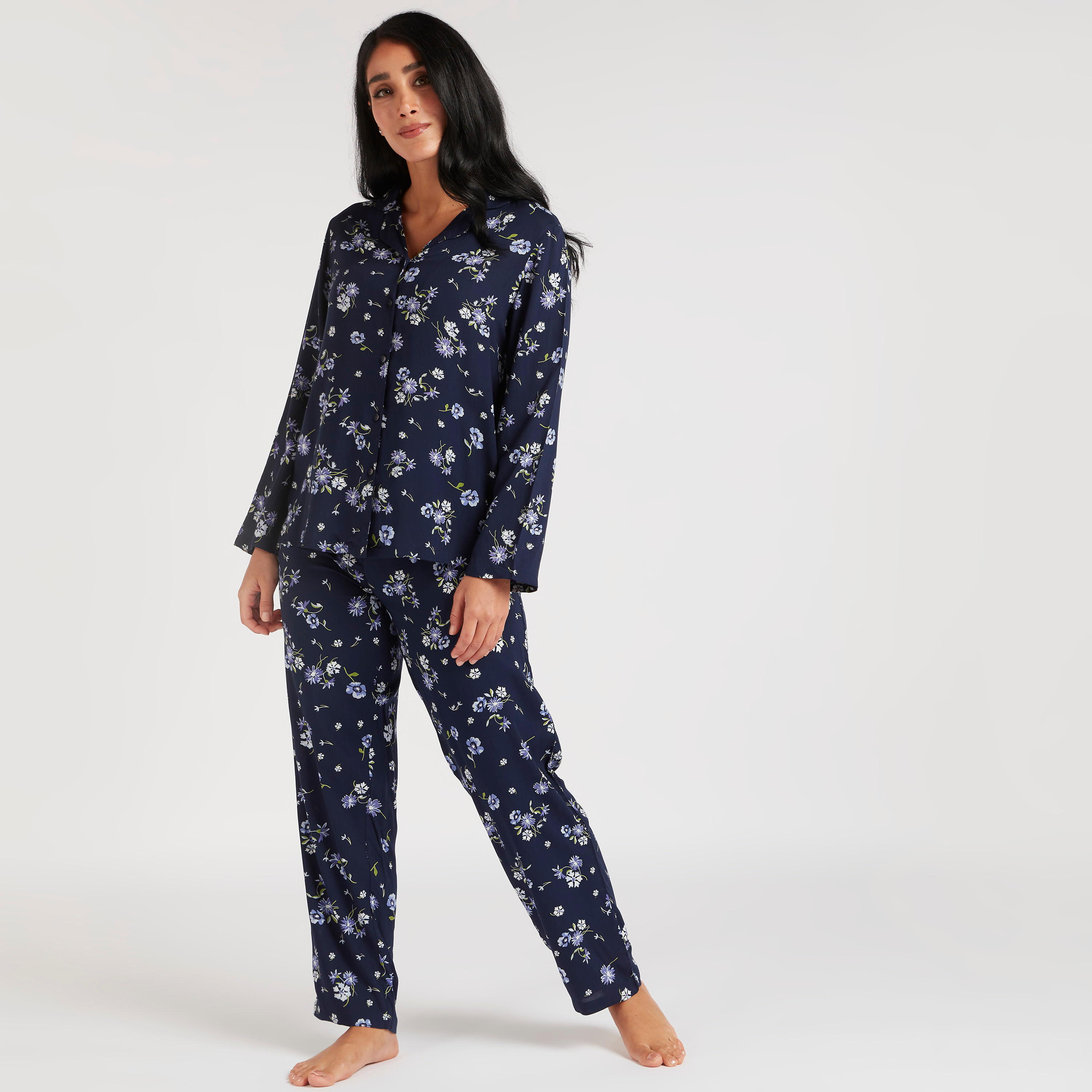 طقم بنطلون بيجاما وقميص بطبعات أزهار-women-clothing-nightwear-pyjamas-longsets-image-3
