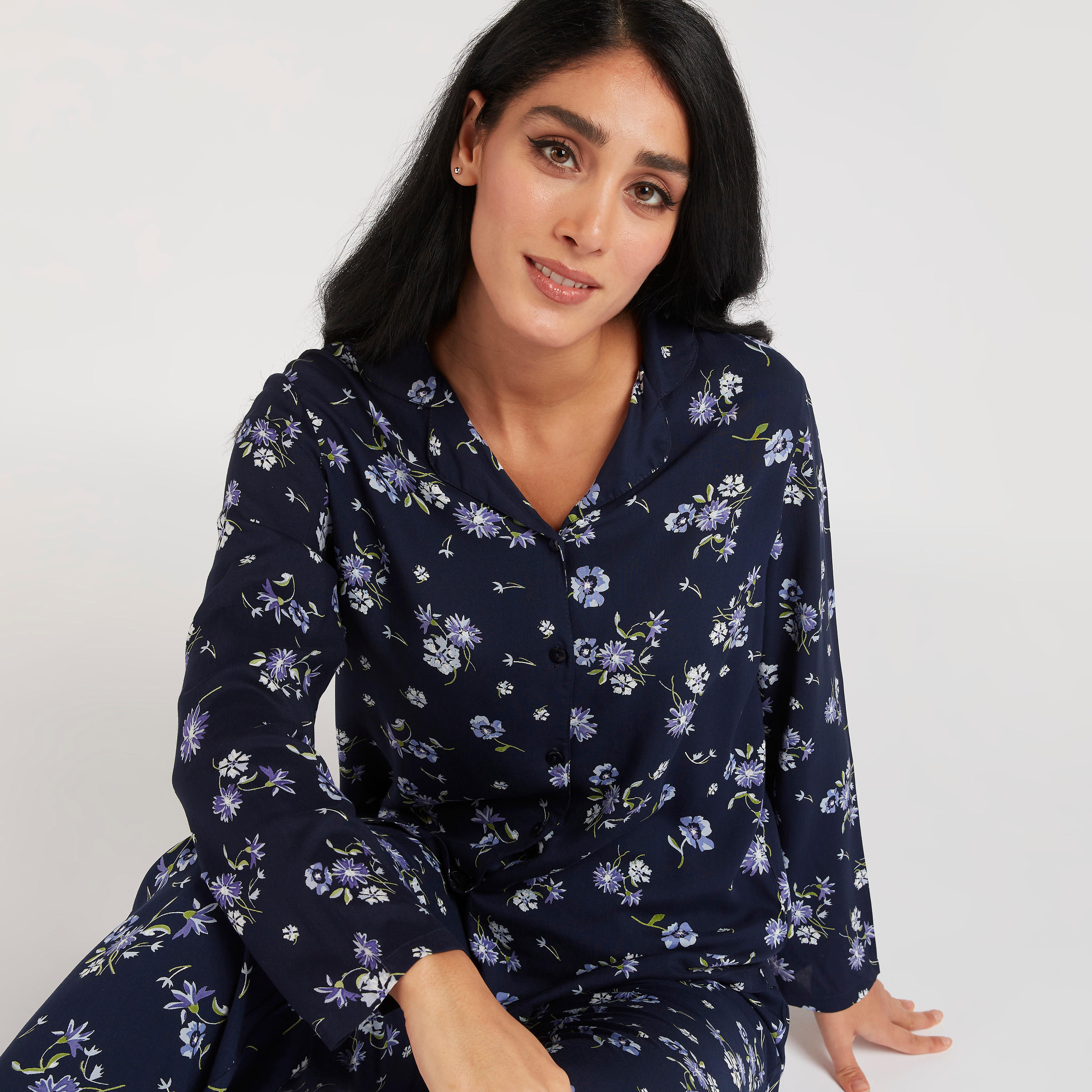طقم بنطلون بيجاما وقميص بطبعات أزهار-women-clothing-nightwear-pyjamas-longsets-image-6