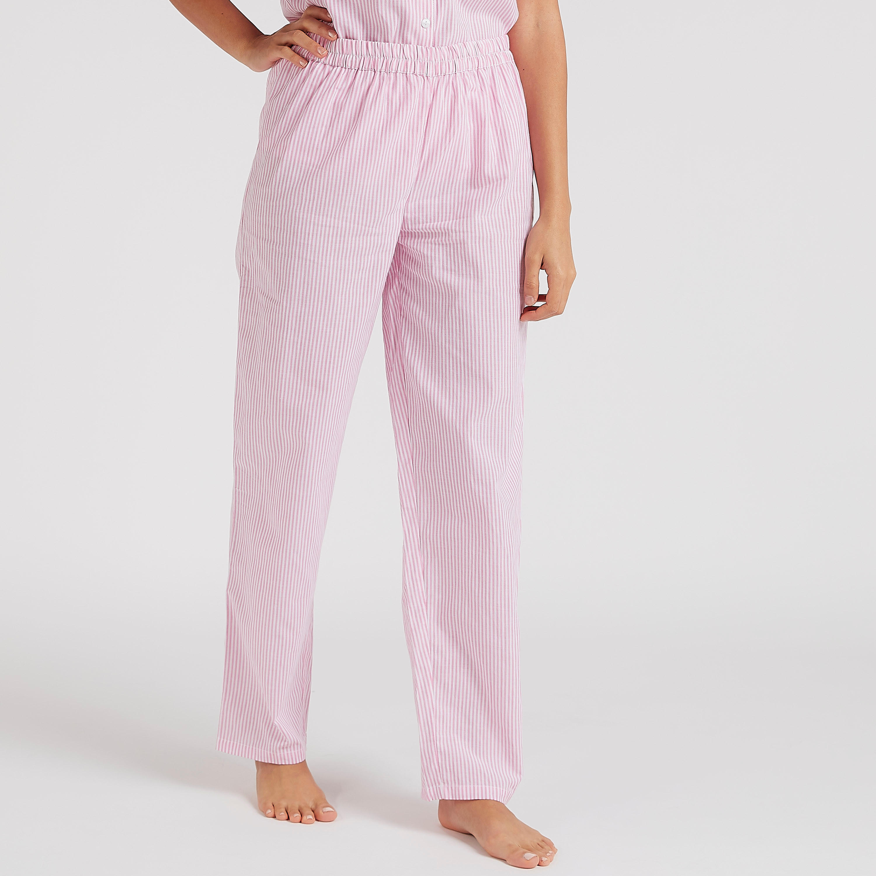 Striped Mandarin Collared Shirt and Full Length Pyjama Set-women-clothing-nightwear-pyjamas-longsets-image-4