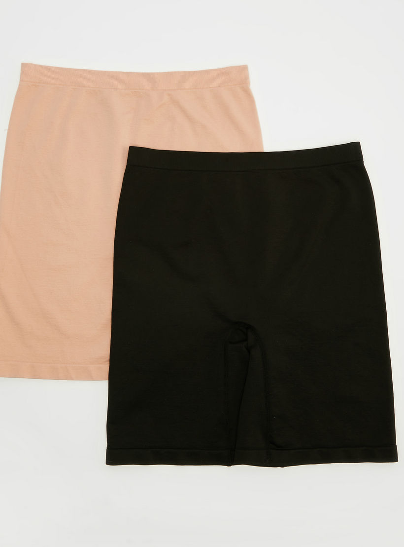 شورت ركوب درّاجة سادة بتصميم متداخل - طقم من 2 قطع-women-clothing-lingerie-shapewear-image-4