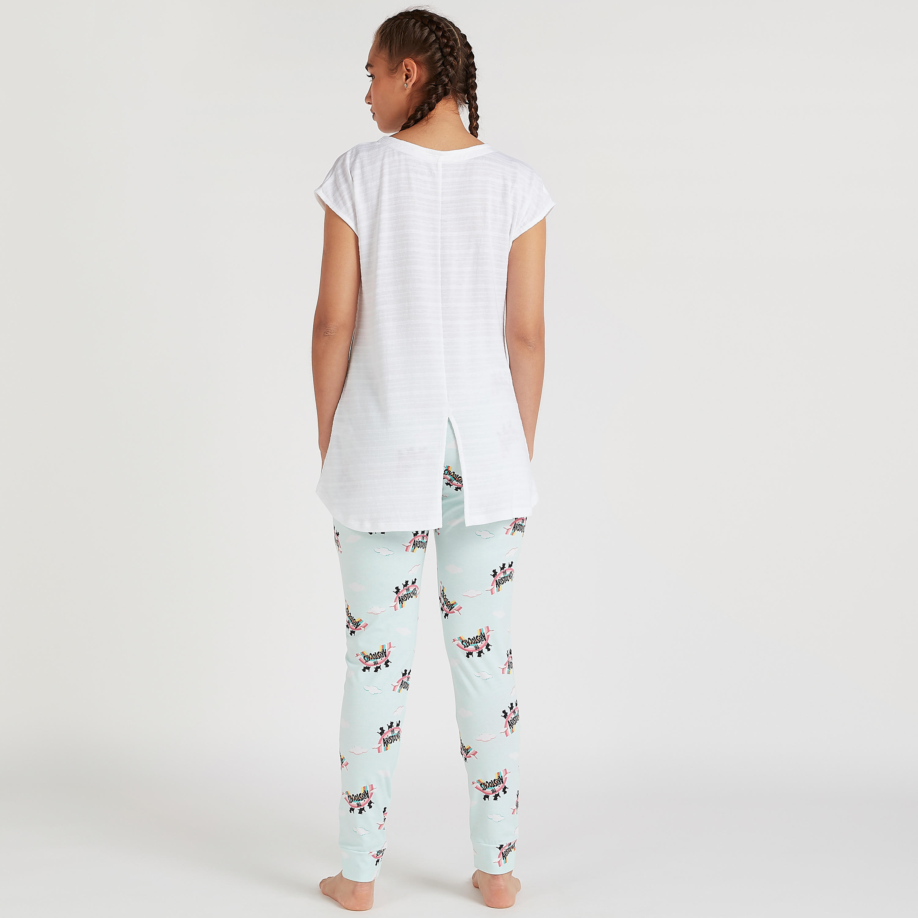طقم بنطلون بيجاما وتيشيرت بأكمام كاب وطبعات-women-clothing-nightwear-pyjamas-longsets-image-3