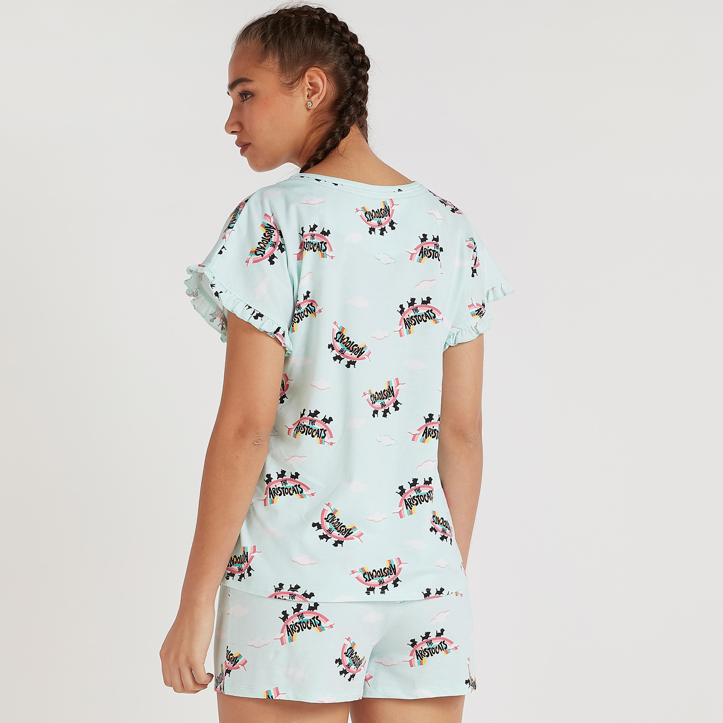 طقم شورت وتيشيرت بياقة مستديرة وطبعات-women-clothing-nightwear-pyjamas-longsets-image-4