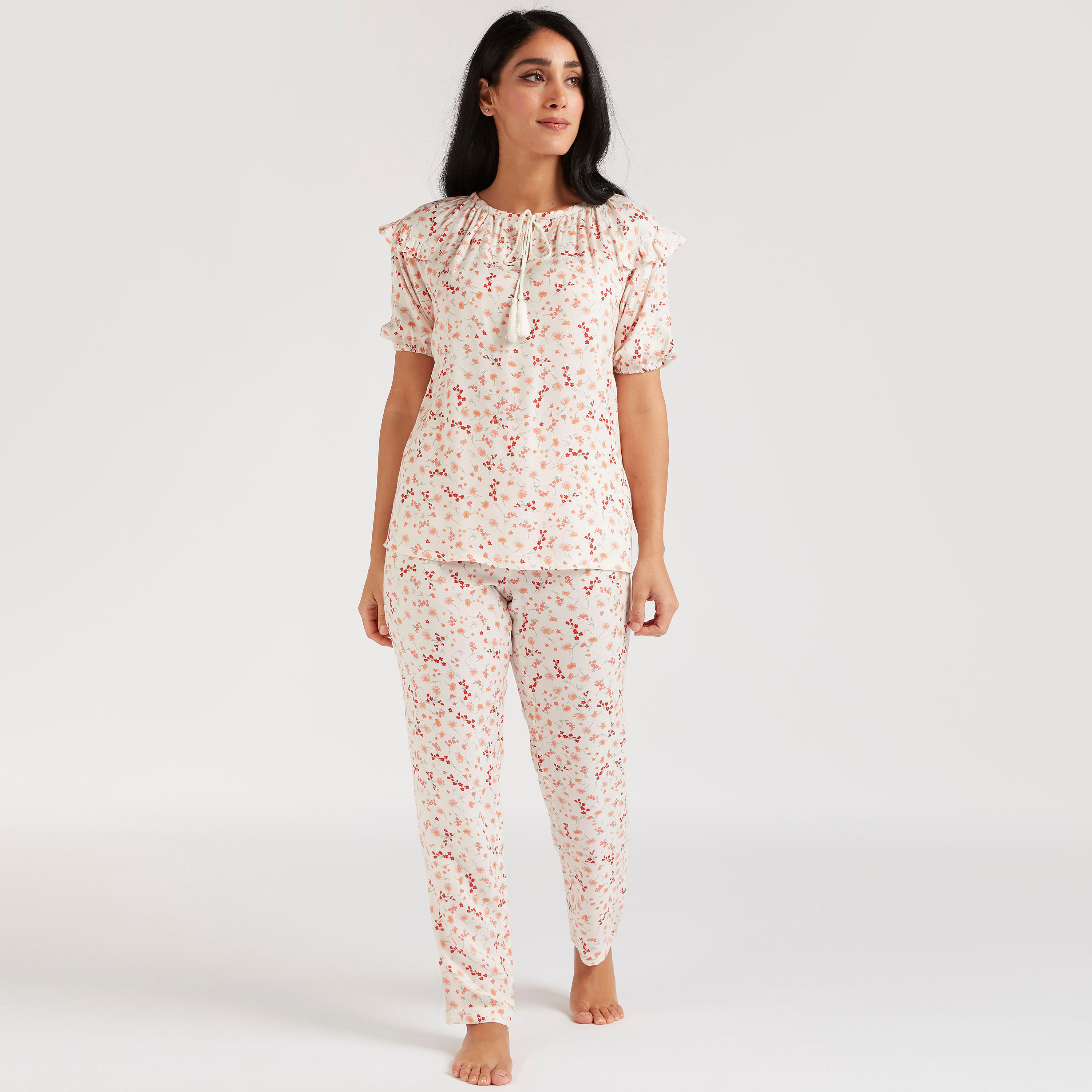 Floral Print Top and Full Length Pyjama Set-women-clothing-nightwear-pyjamas-longsets-image-1