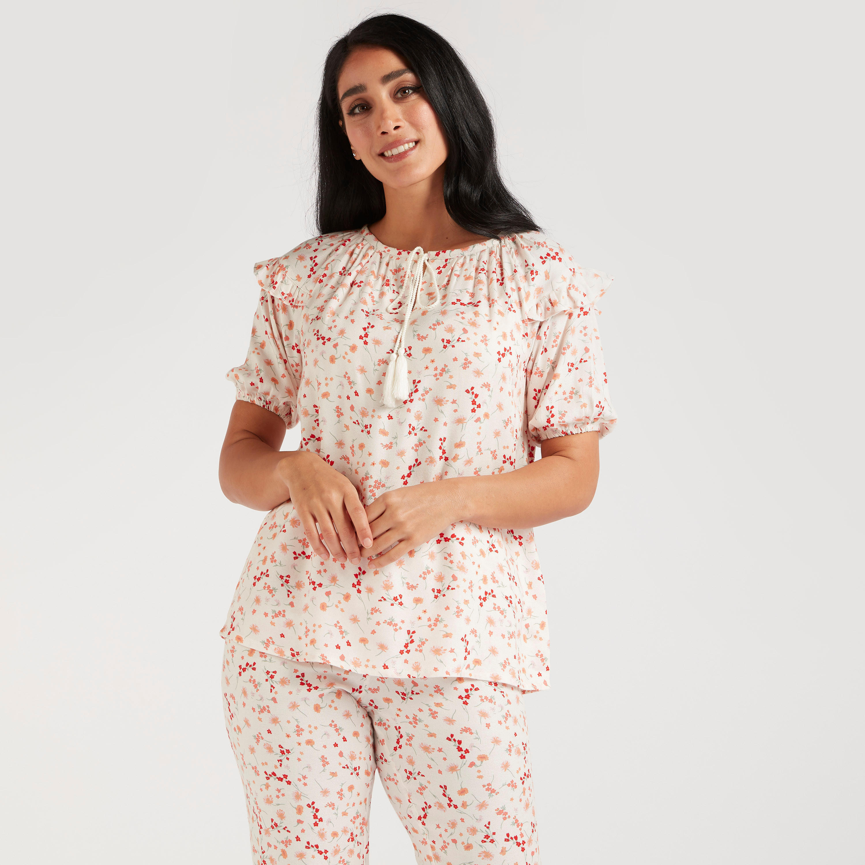 Floral Print Top and Full Length Pyjama Set-women-clothing-nightwear-pyjamas-longsets-image-2