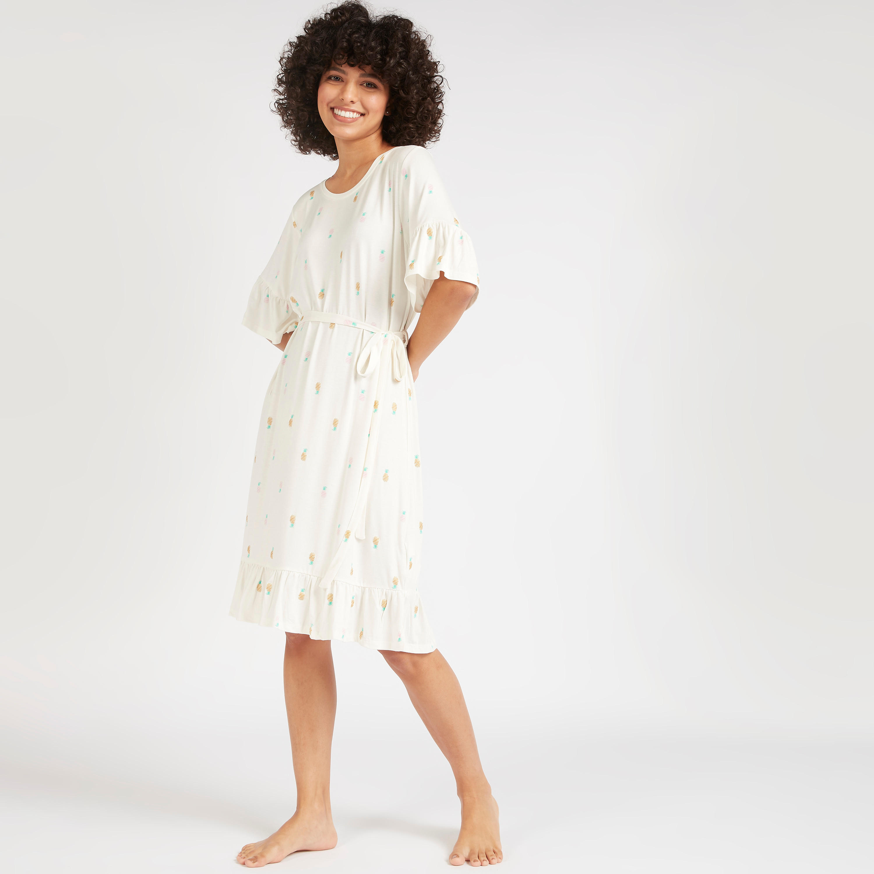 قميص نوم بياقة مستديرة وطبعات وحزام برباط-women-clothing-nightwear-nighties-image-2