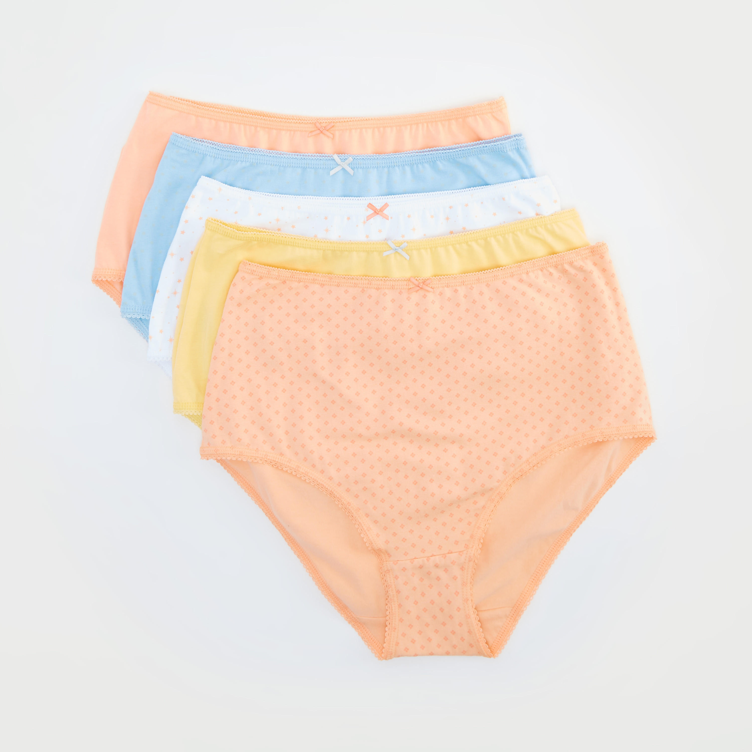 سروال داخلي كلاسيك سادة بتفاصيل فيونكة - طقم من 5 قطع-women-clothing-lingerie-panties-image-4