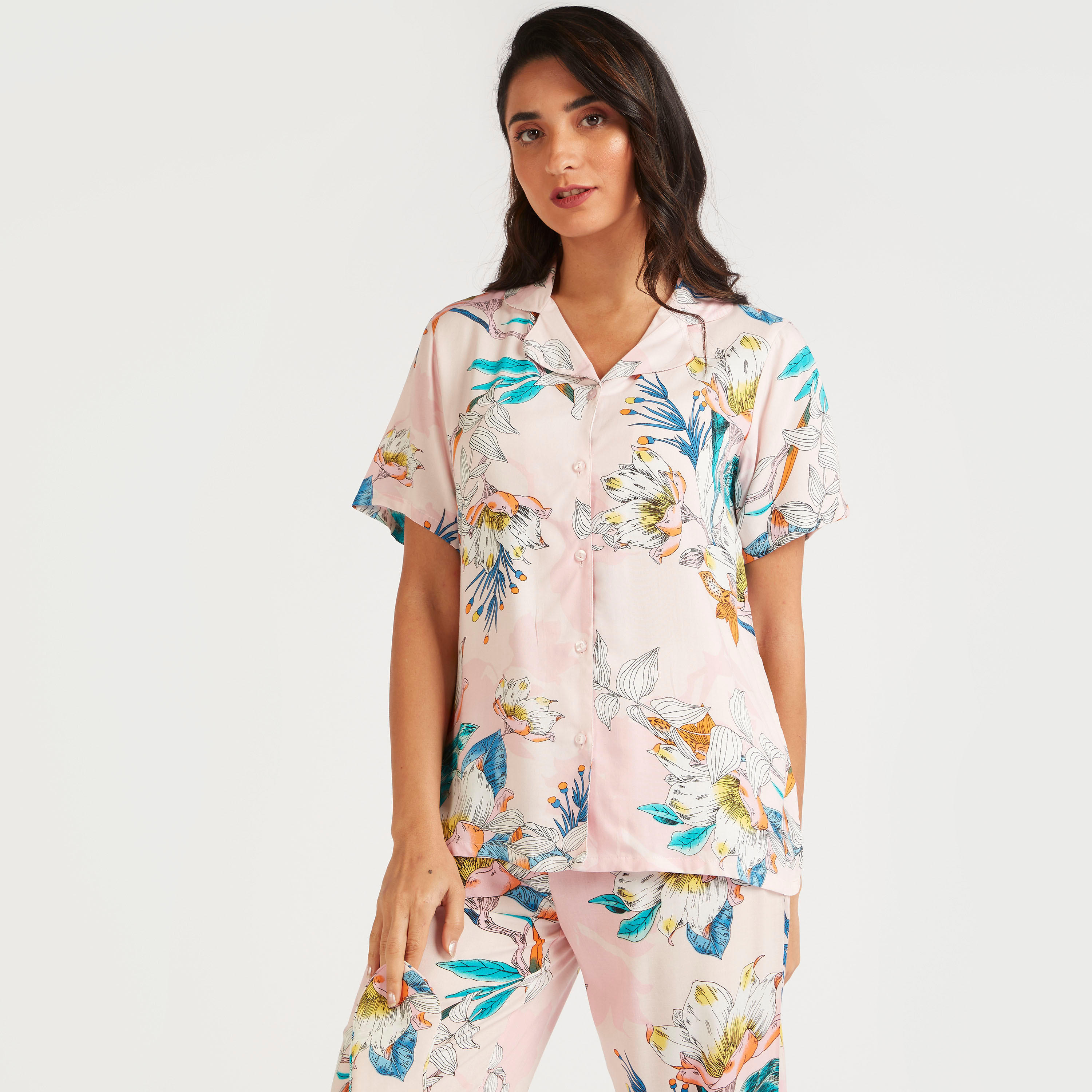 طقم بنطلون بيجاما طويل وقميص بطبعات وقناع عيون-women-clothing-nightwear-pyjamas-longsets-image-4