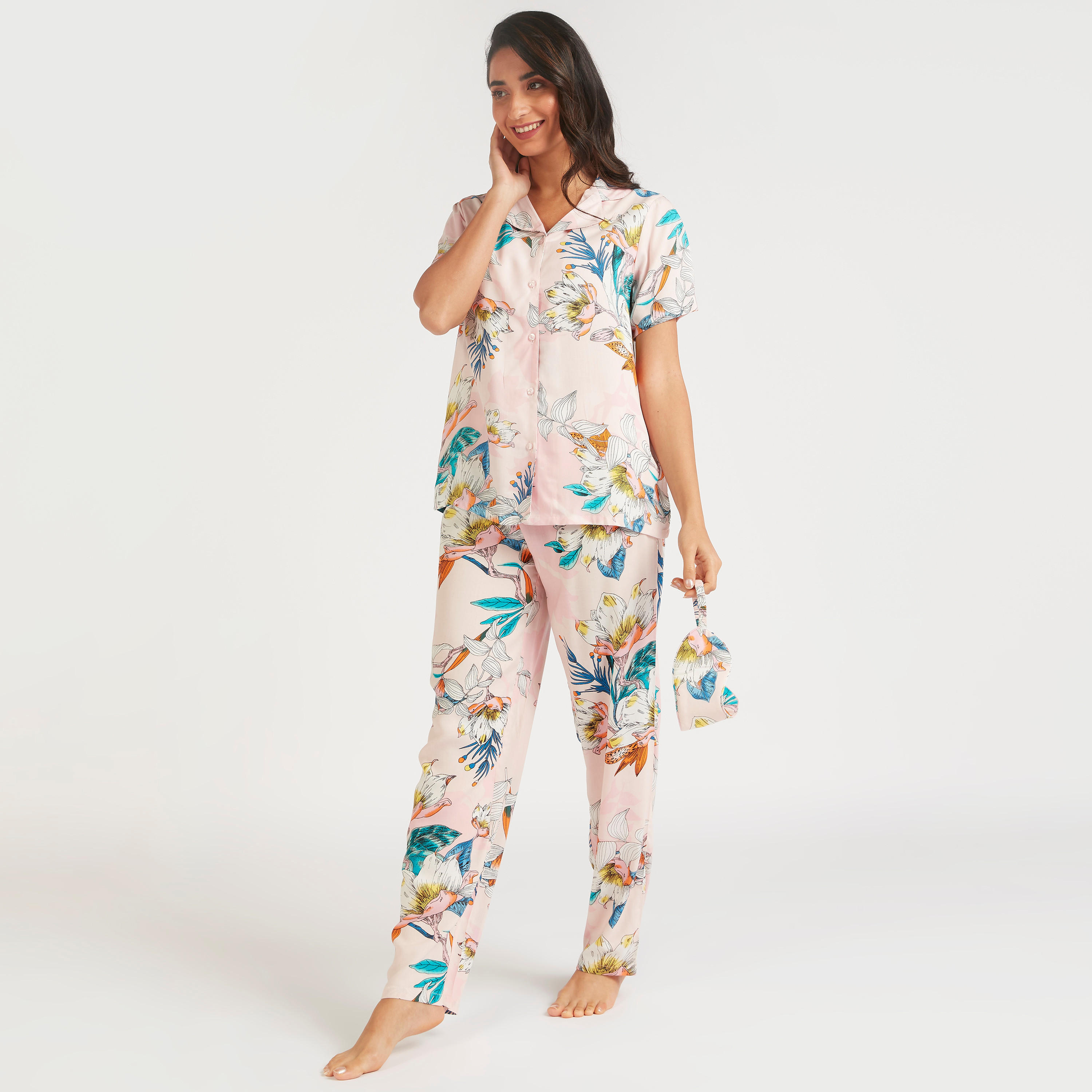 طقم بنطلون بيجاما طويل وقميص بطبعات وقناع عيون-women-clothing-nightwear-pyjamas-longsets-image-7