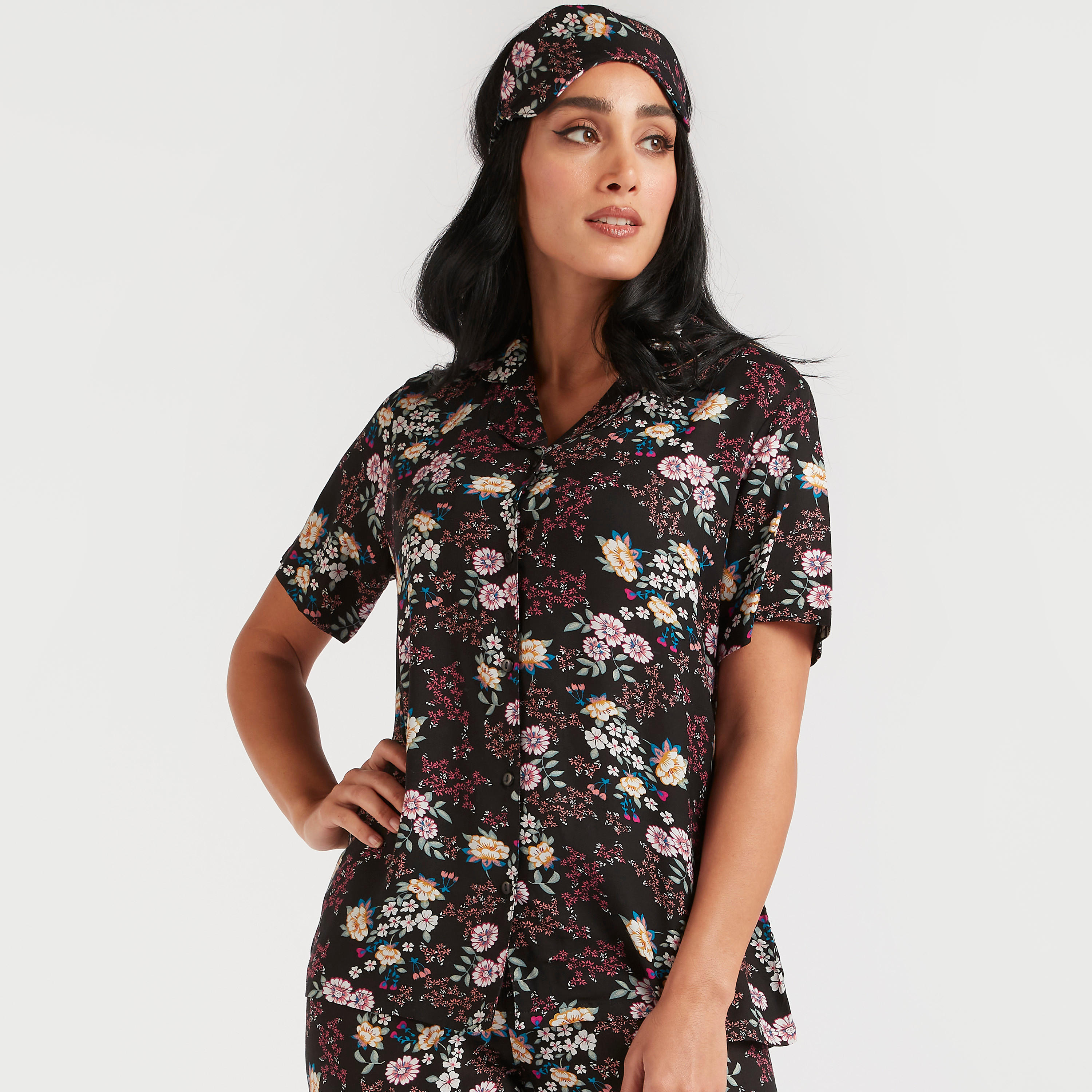 طقم بنطلون بيجاما طويل وقميص بطبعات وقناع عيون-women-clothing-nightwear-pyjamas-longsets-image-2