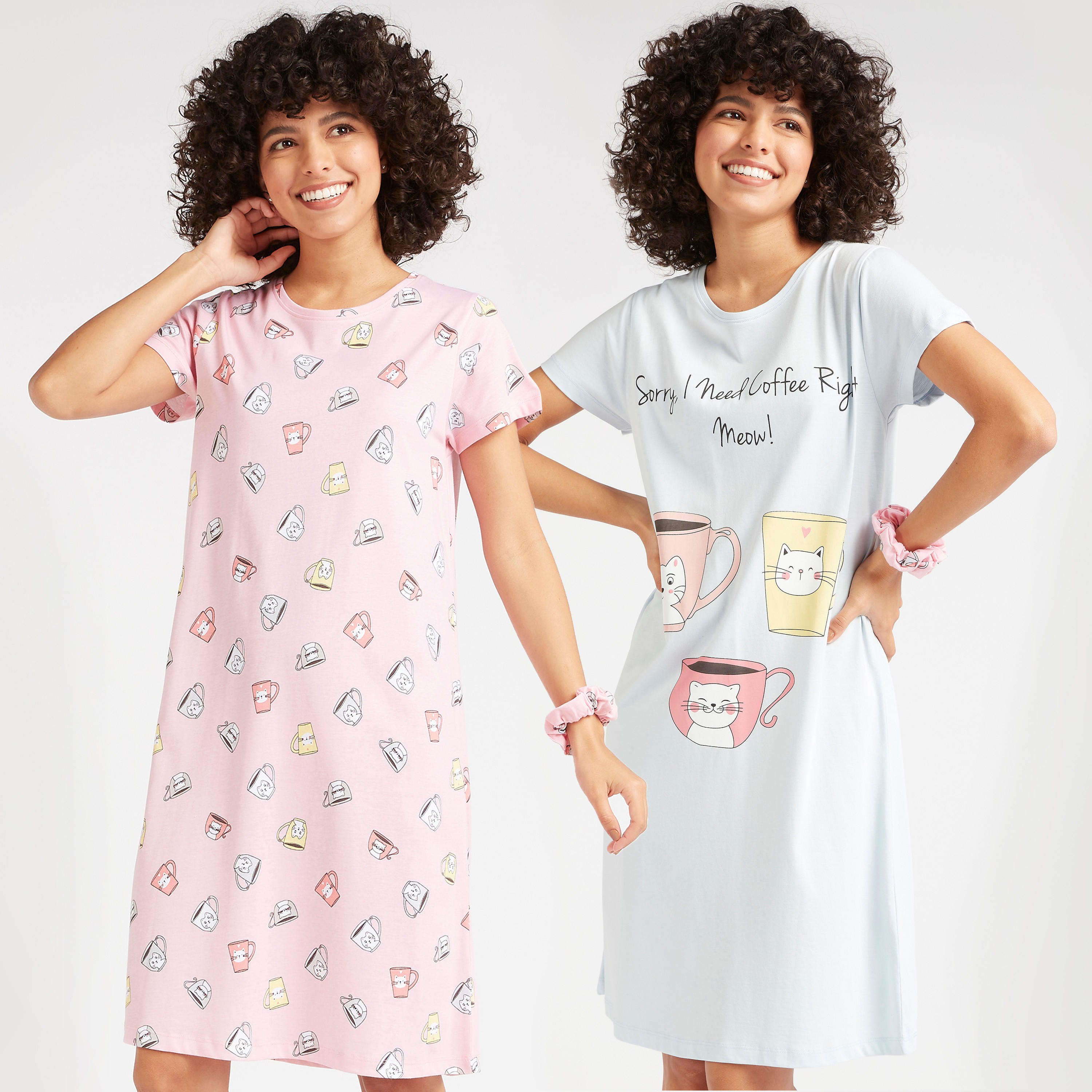 Set of 2 - Printed Sleepshirt with Short Sleeves-women-clothing-nightwear-nighties-image-1