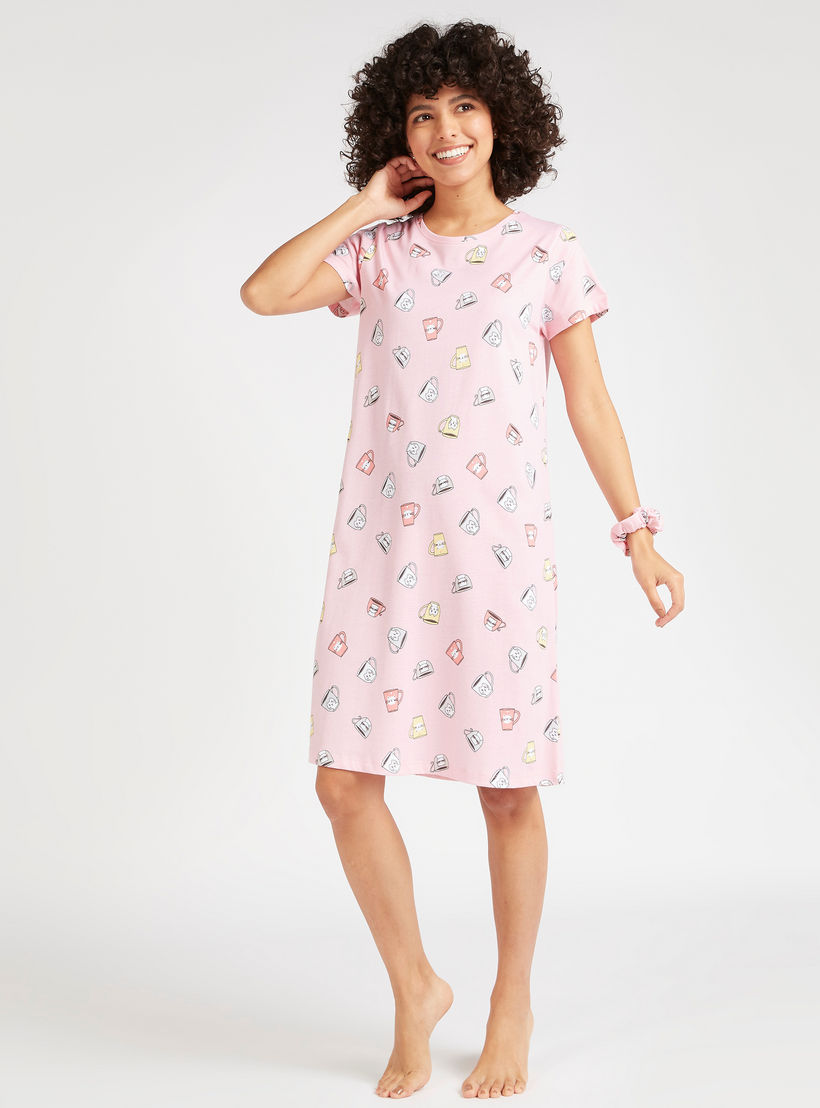 Set of 2 - Printed Sleepshirt with Short Sleeves-women-clothing-nightwear-nighties-image-2