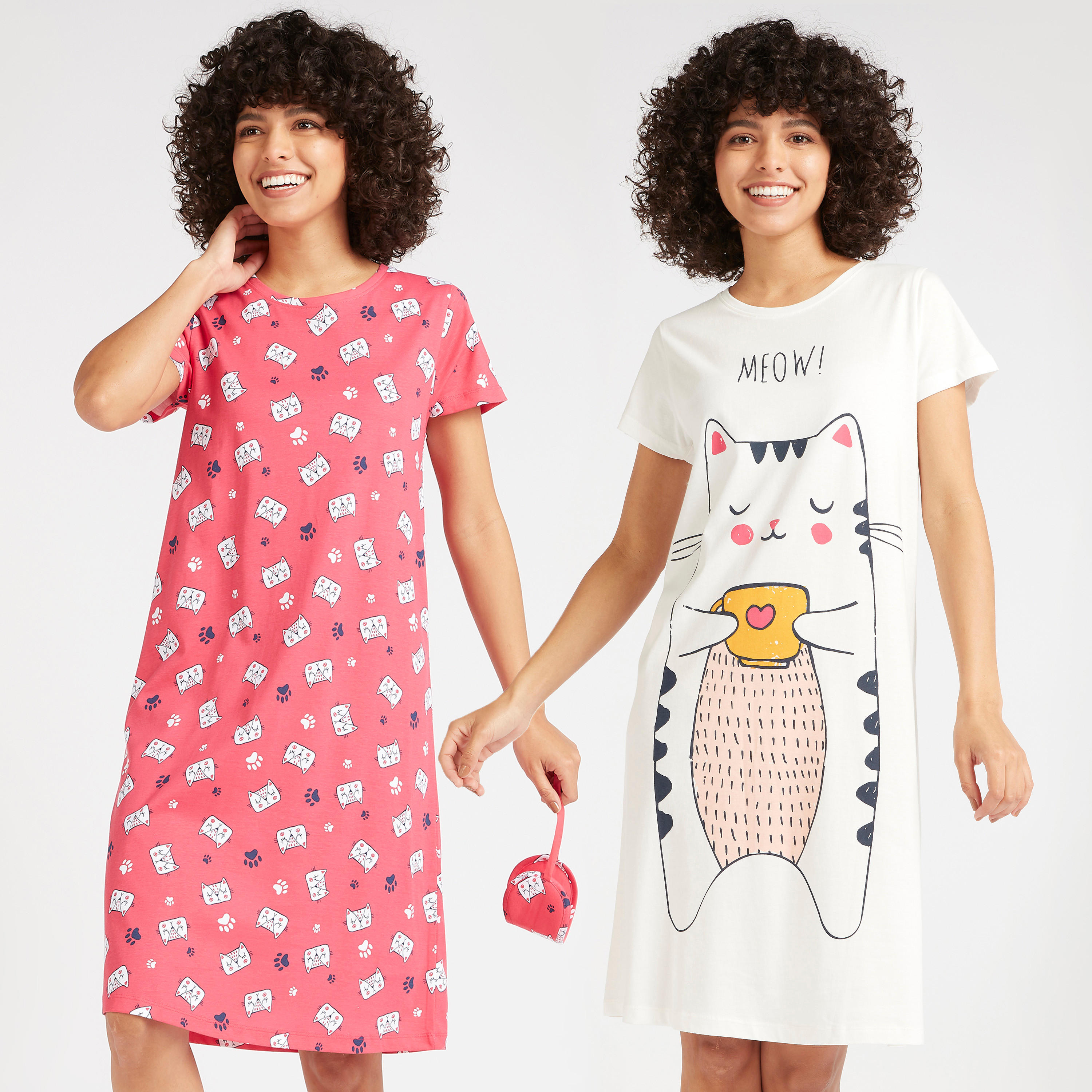 قميص نوم بأكمام قصيرة وطبعات - طقم من قطعتين-women-clothing-nightwear-nighties-image-7