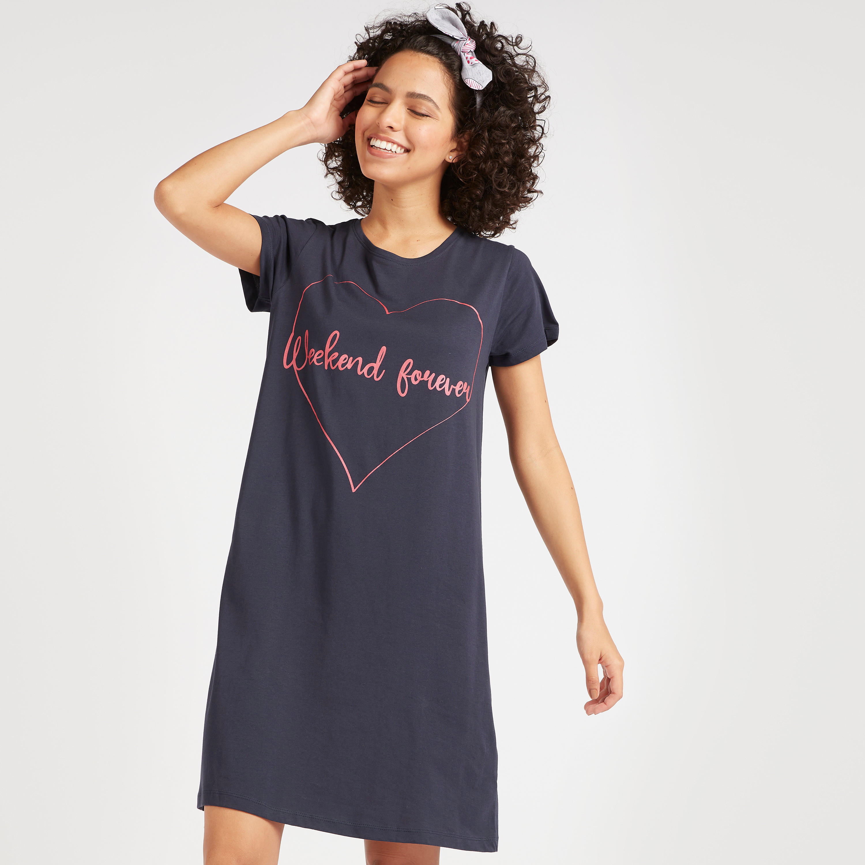 Set of 2 - Heart Print Sleepshirt with Short Sleeves-women-clothing-nightwear-nighties-image-3