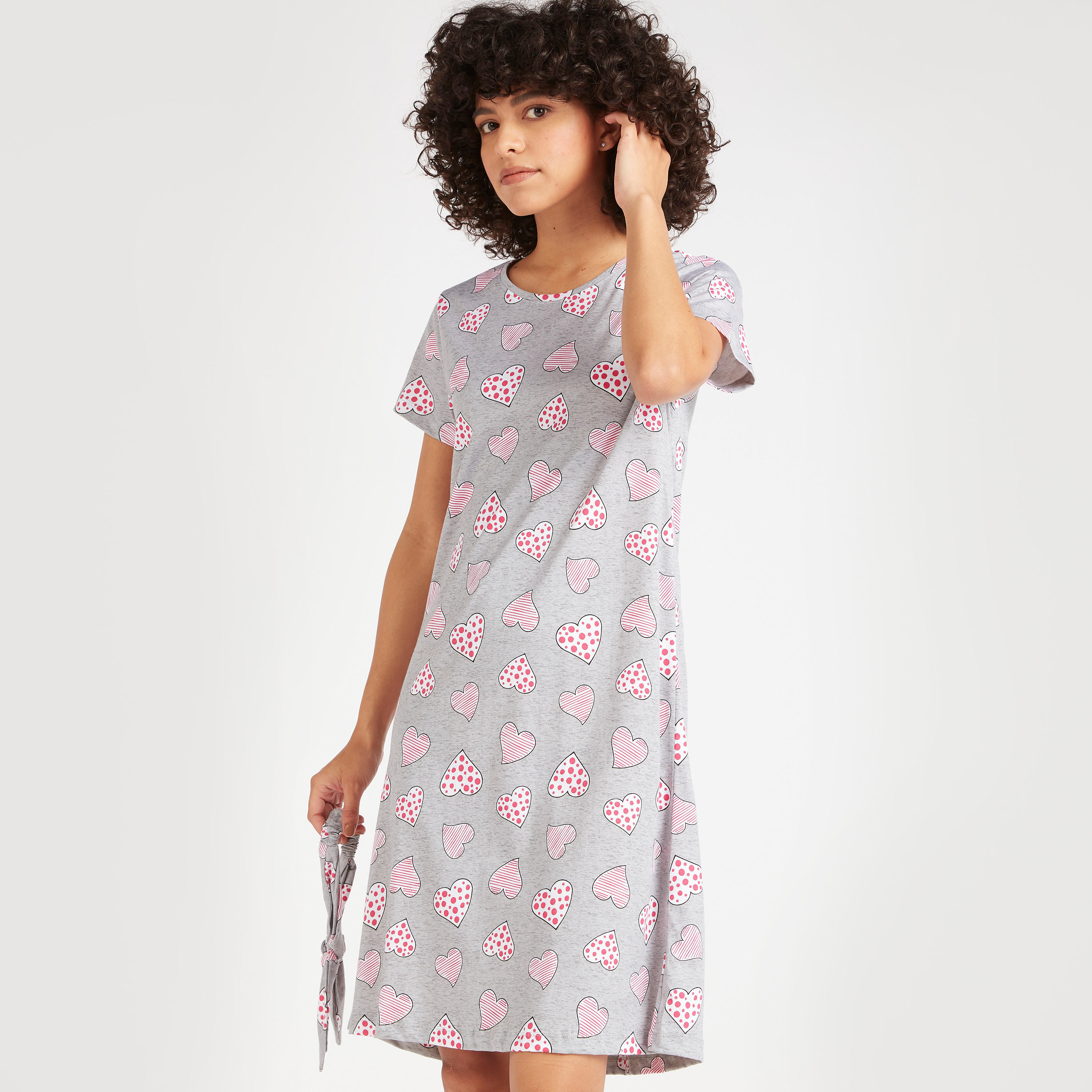Set of 2 - Heart Print Sleepshirt with Short Sleeves-women-clothing-nightwear-nighties-image-5