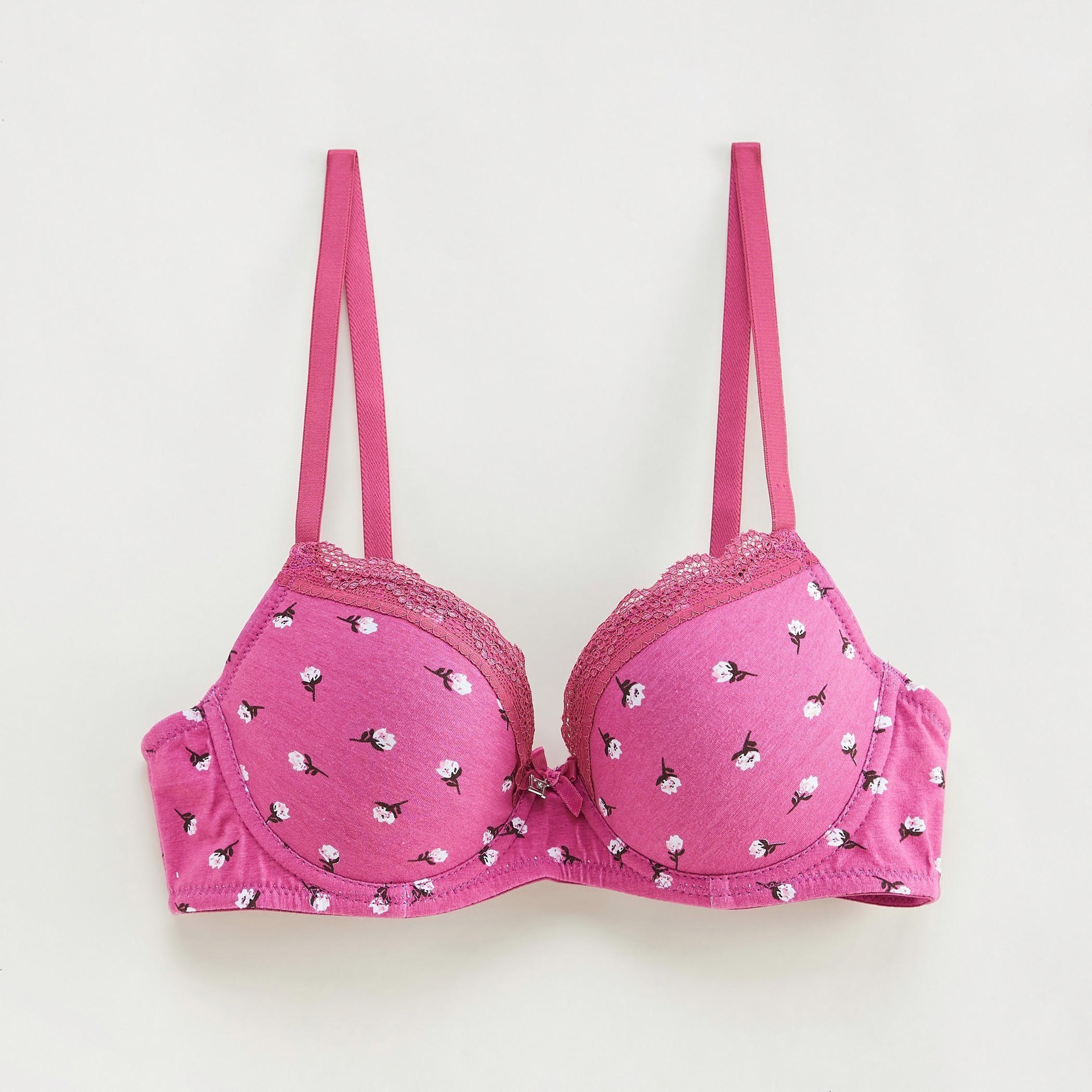 Floral Print Plunge Padded Bra with Adjustable Straps-women-clothing-lingerie-bras-image-1