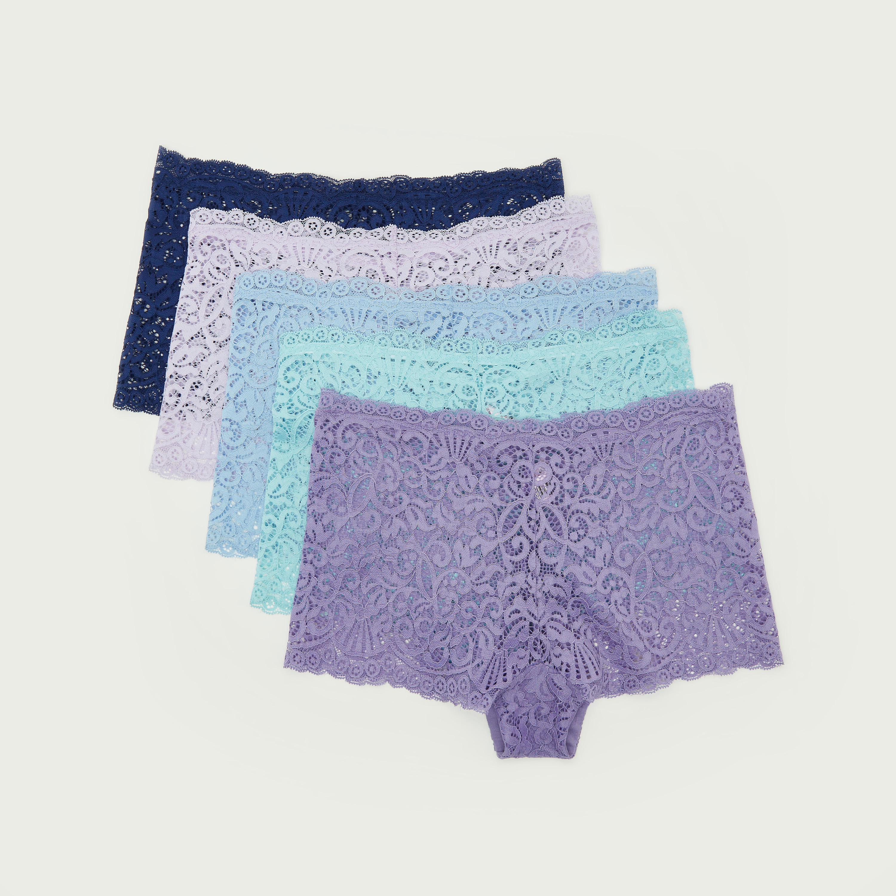 سروال بوي شورت بتفاصيل دانتيل - طقم من 5 قطع-women-clothing-lingerie-panties-image-1