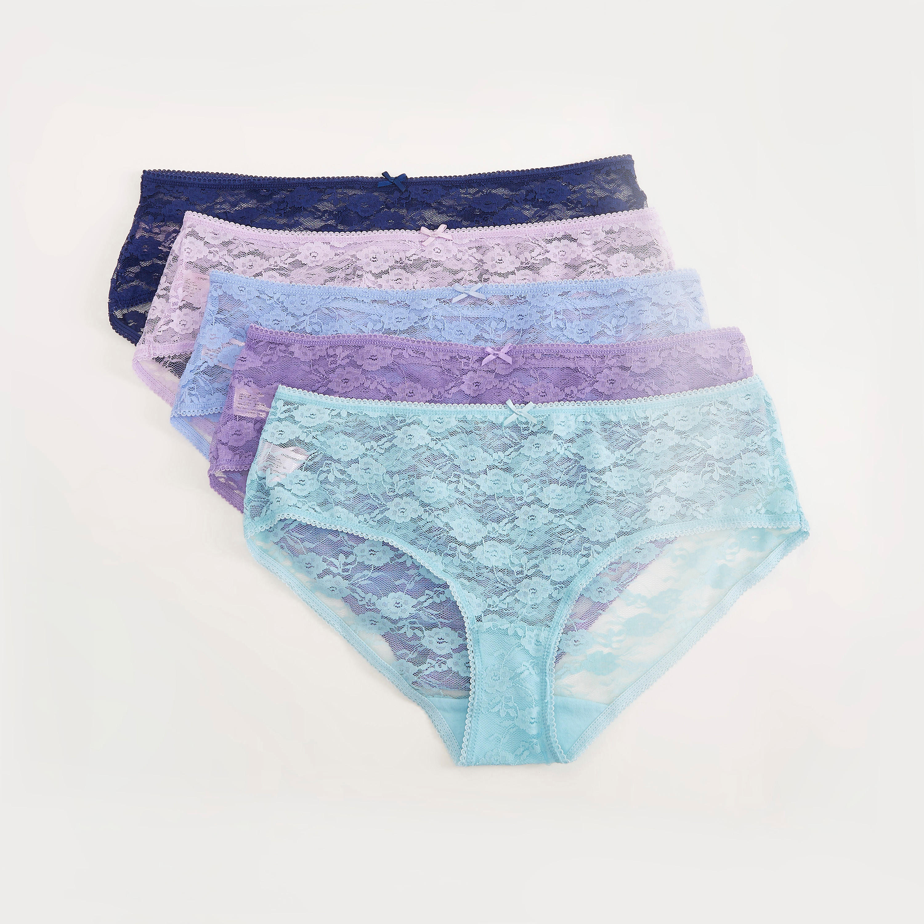سراويل داخلية هيبستر دانتيل بتفاصيل فيونكة - طقم من 5 قطع-women-clothing-lingerie-panties-image-1