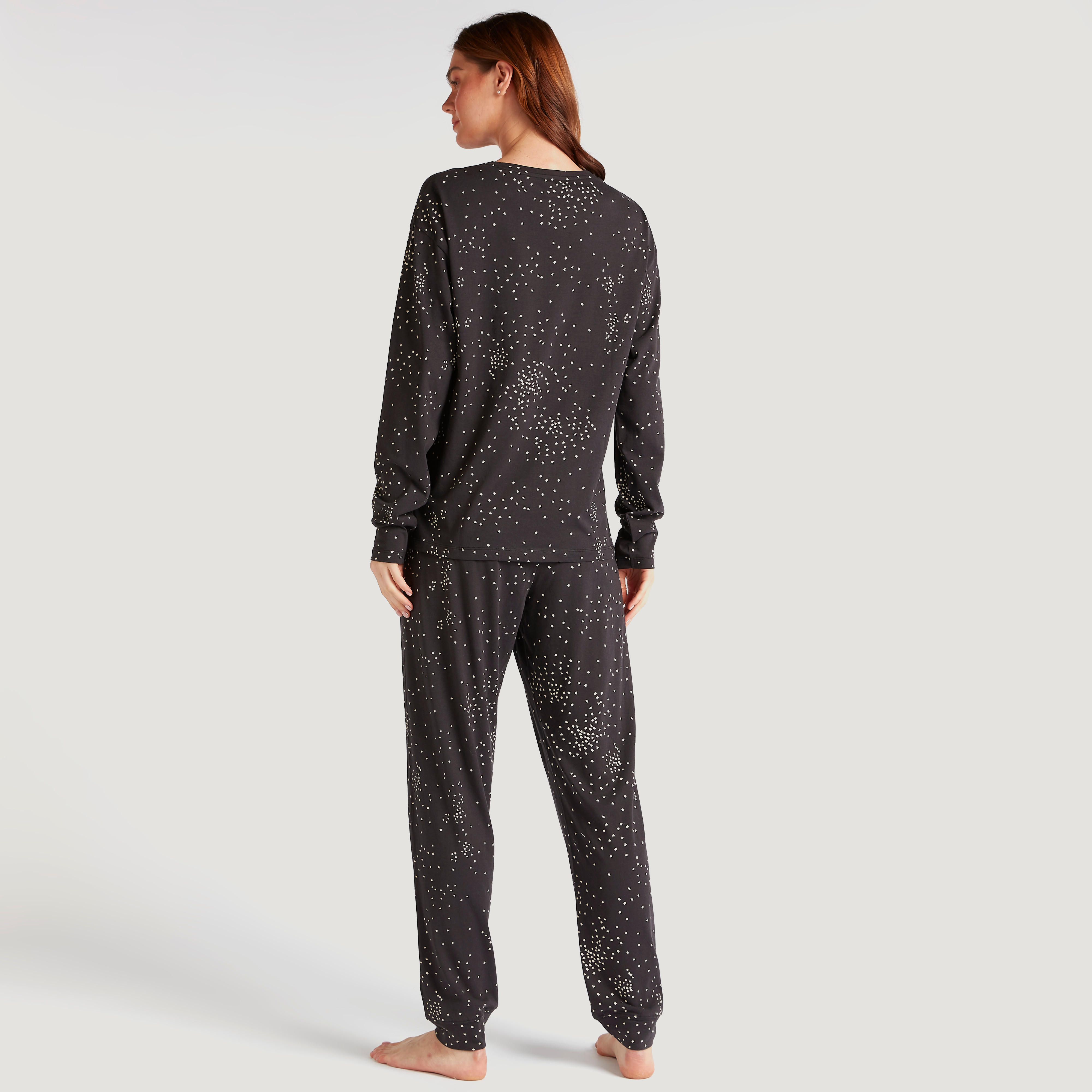 طقم بنطلون بيجاما وتيشيرت بياقة مستديرة وطبعات نجوم-women-clothing-nightwear-pyjamas-longsets-image-4