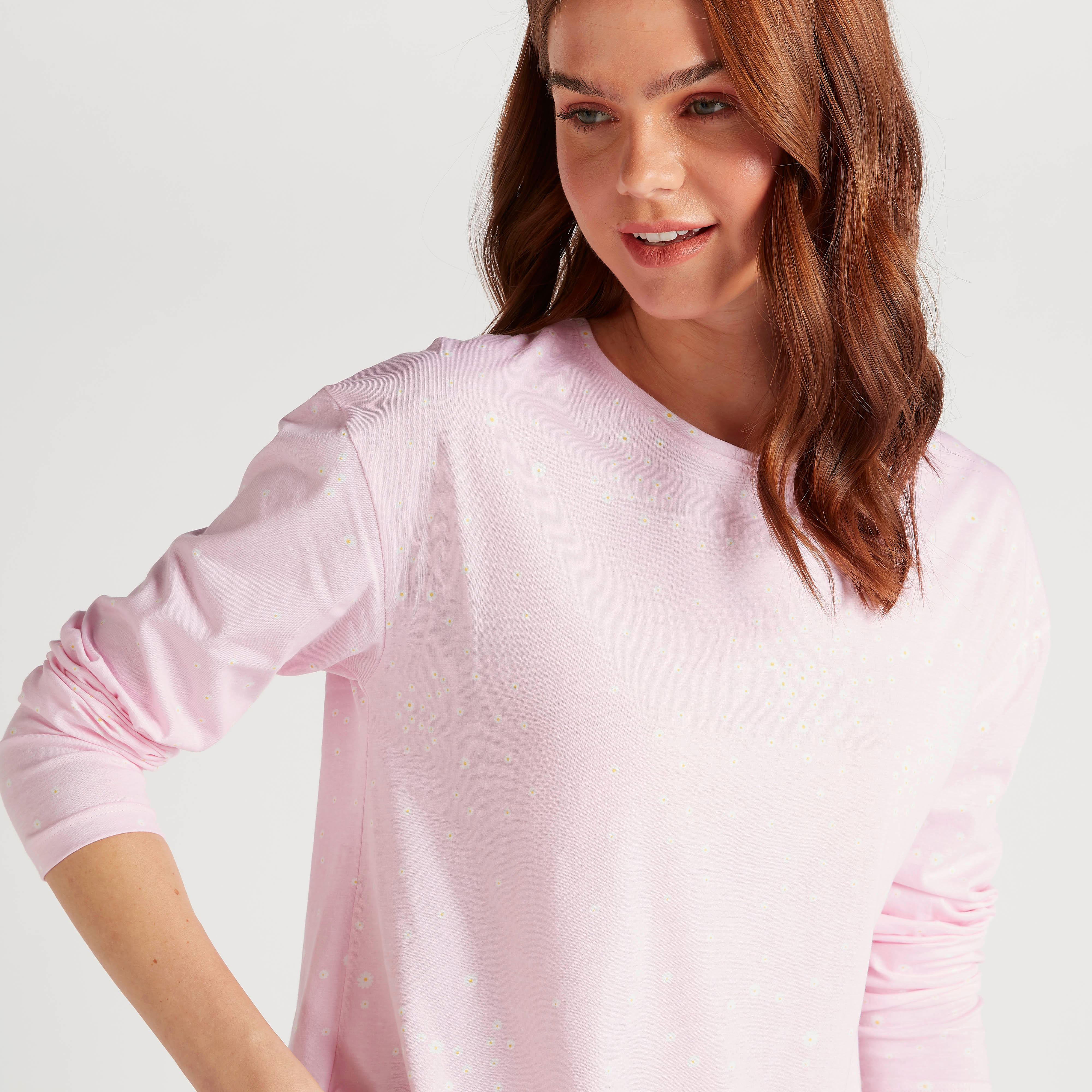 طقم بنطلون بيجاما طويل وتيشيرت بطبعات-women-clothing-nightwear-pyjamas-longsets-image-4