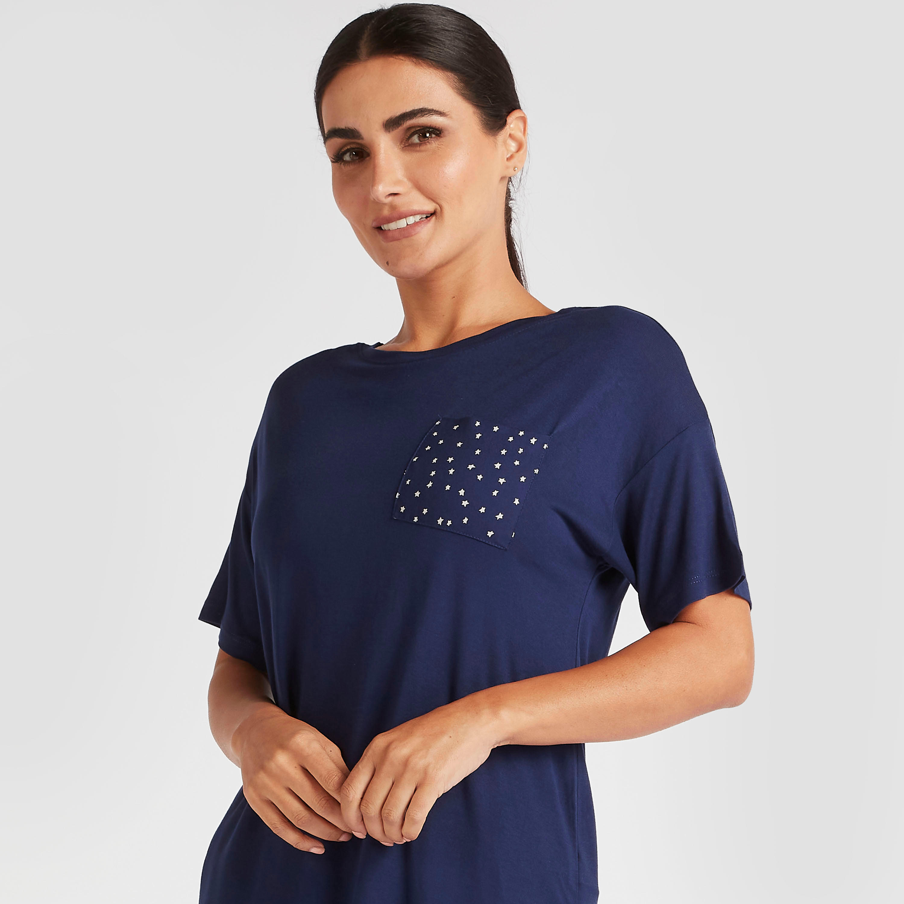 Solid Round Neck T-shirt and Dot Print Pyjama Set-women-clothing-nightwear-pyjamas-longsets-image-5
