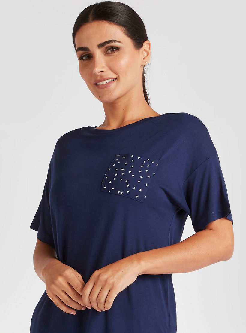 Solid Round Neck T-shirt and Dot Print Pyjama Set-women-clothing-nightwear-pyjamas-longsets-image-5