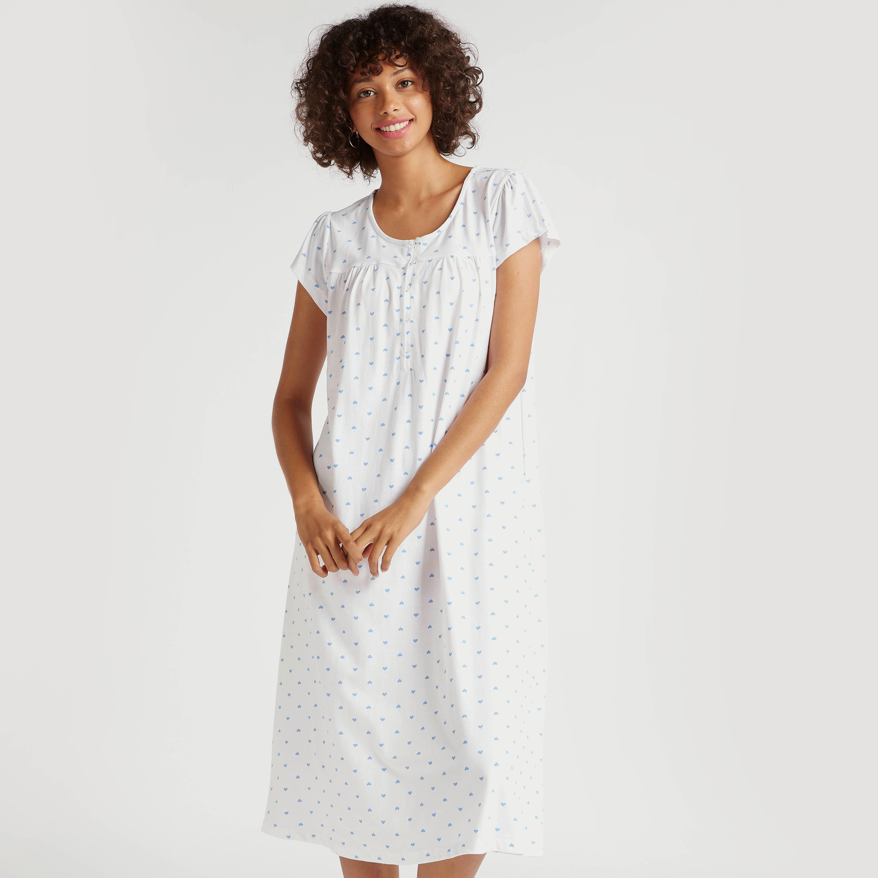 فستان نوم بياقة مستديرة وطبعات وأكمام قصيرة-women-clothing-nightwear-nighties-image-6