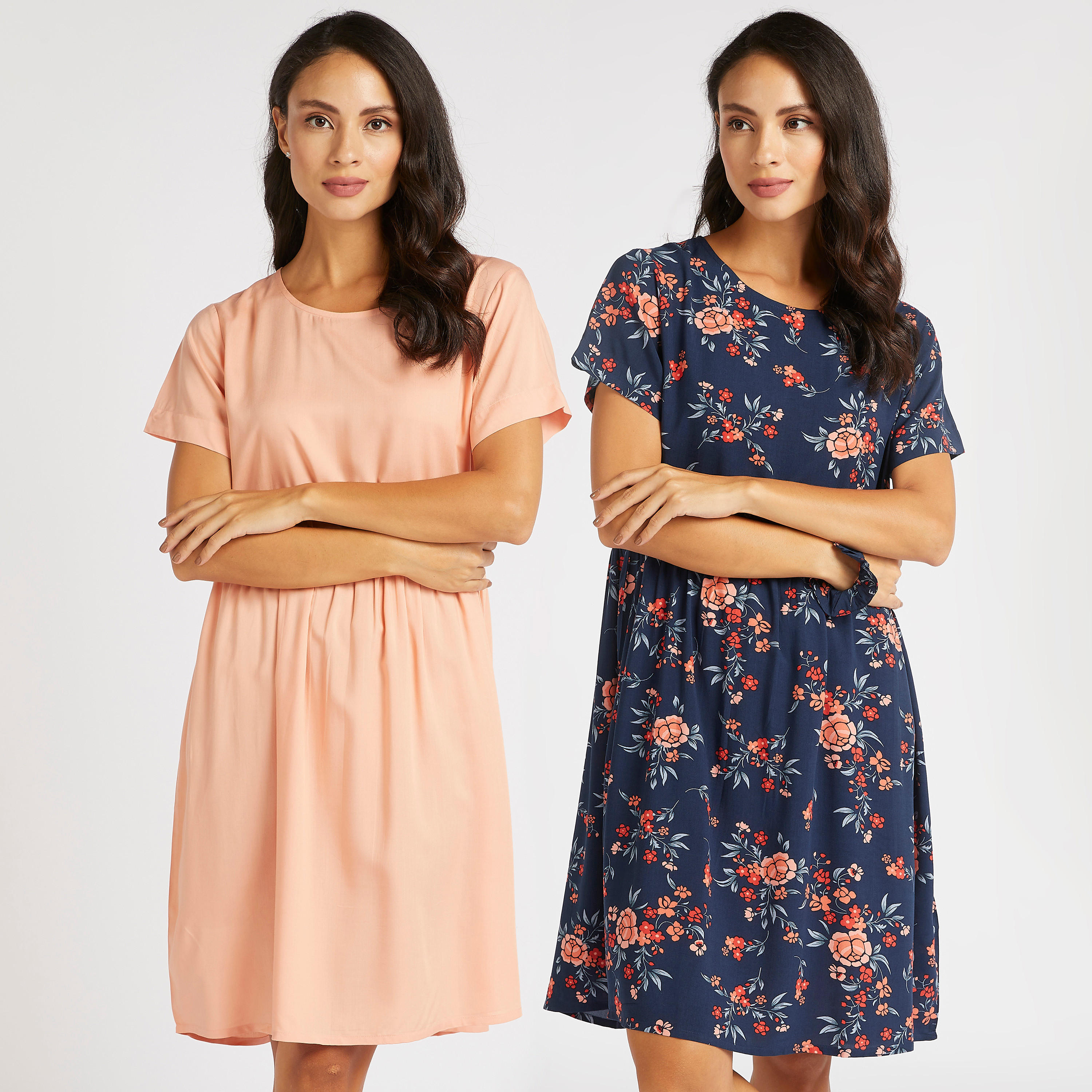 قميص نوم بياقة مستديرة - طقم من قطعتين متنوّعتين-women-clothing-nightwear-nighties-image-1