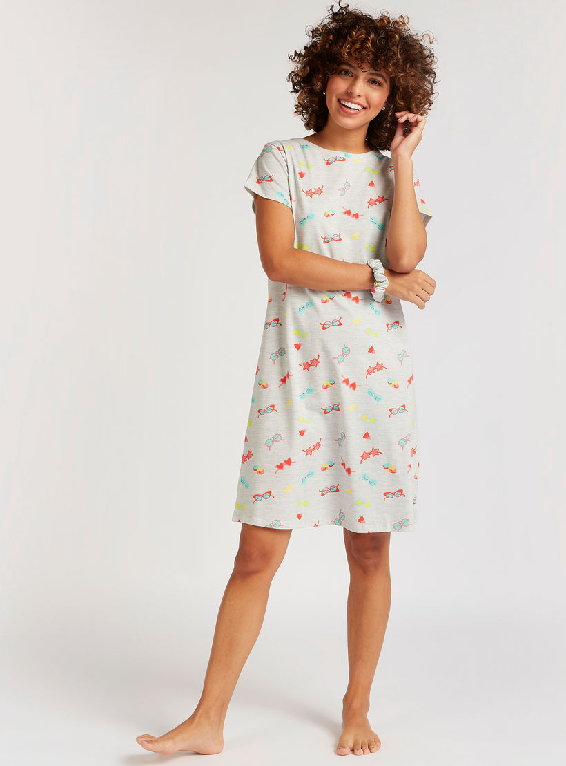 قميص بأكمام قصيرة وطبعات - طقم من قطعتين-women-clothing-nightwear-nighties-image-2