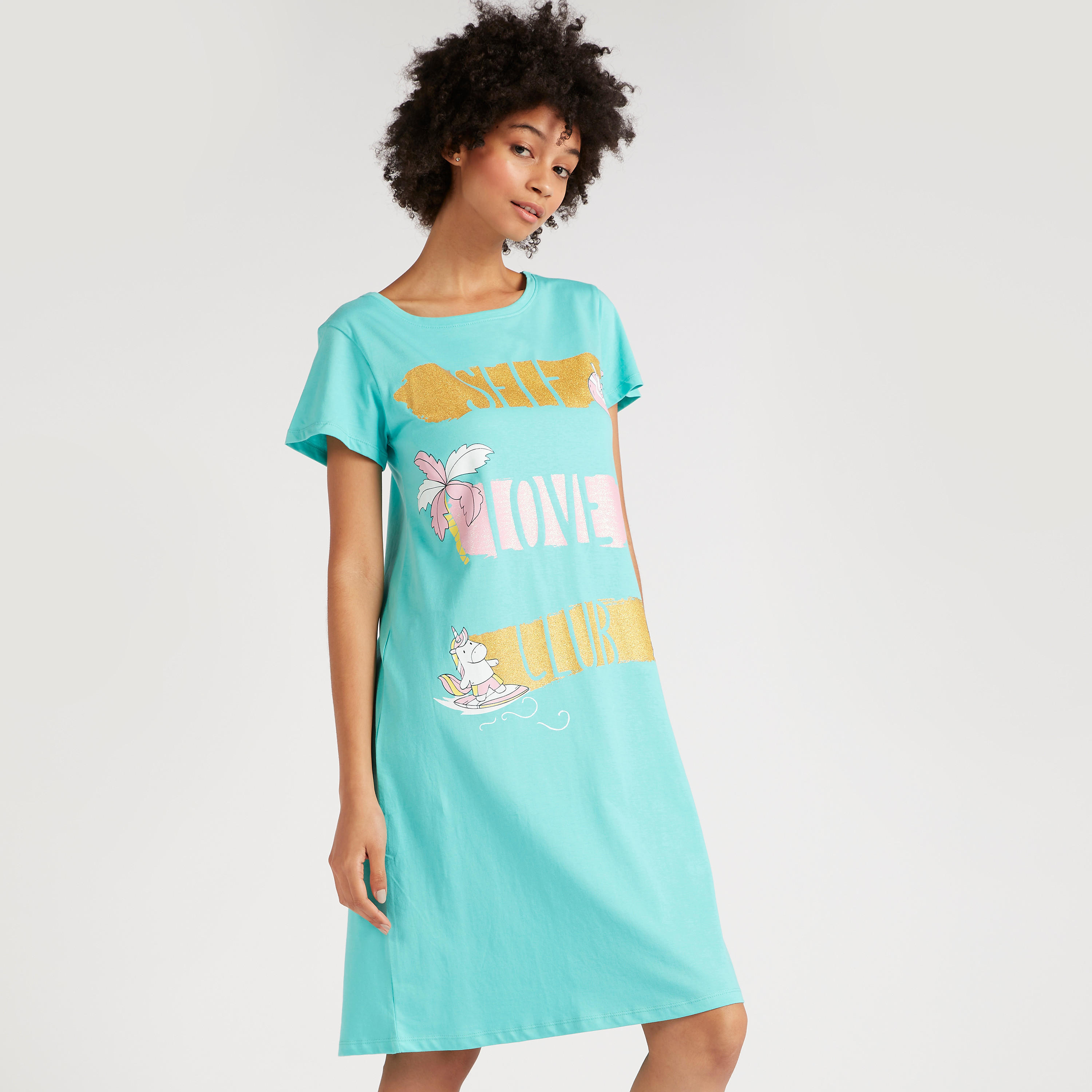 قميص نوم بأكمام قصيرة وطبعات - طقم من قطعتين-women-clothing-nightwear-nighties-image-3