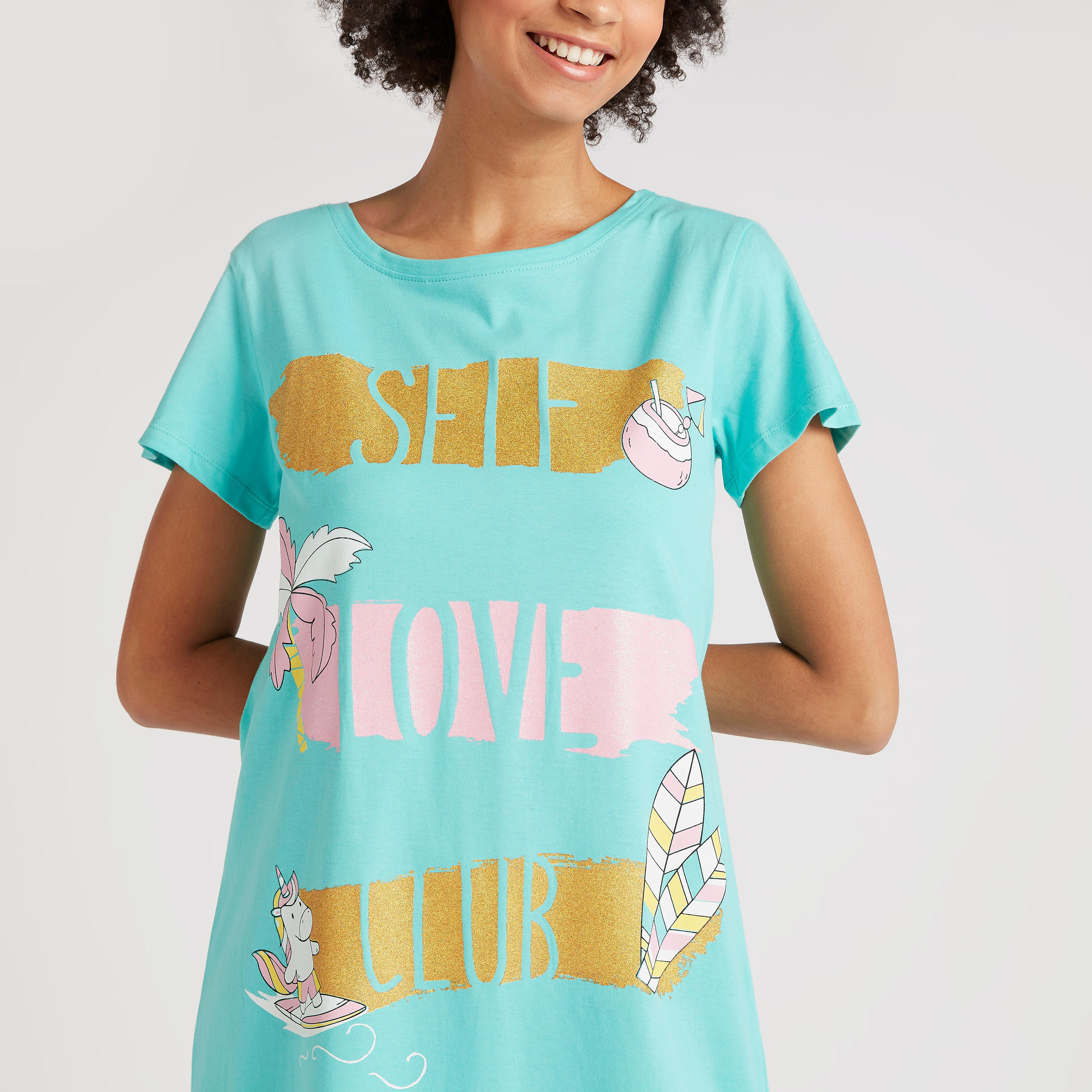 قميص نوم بأكمام قصيرة وطبعات - طقم من قطعتين-women-clothing-nightwear-nighties-image-5