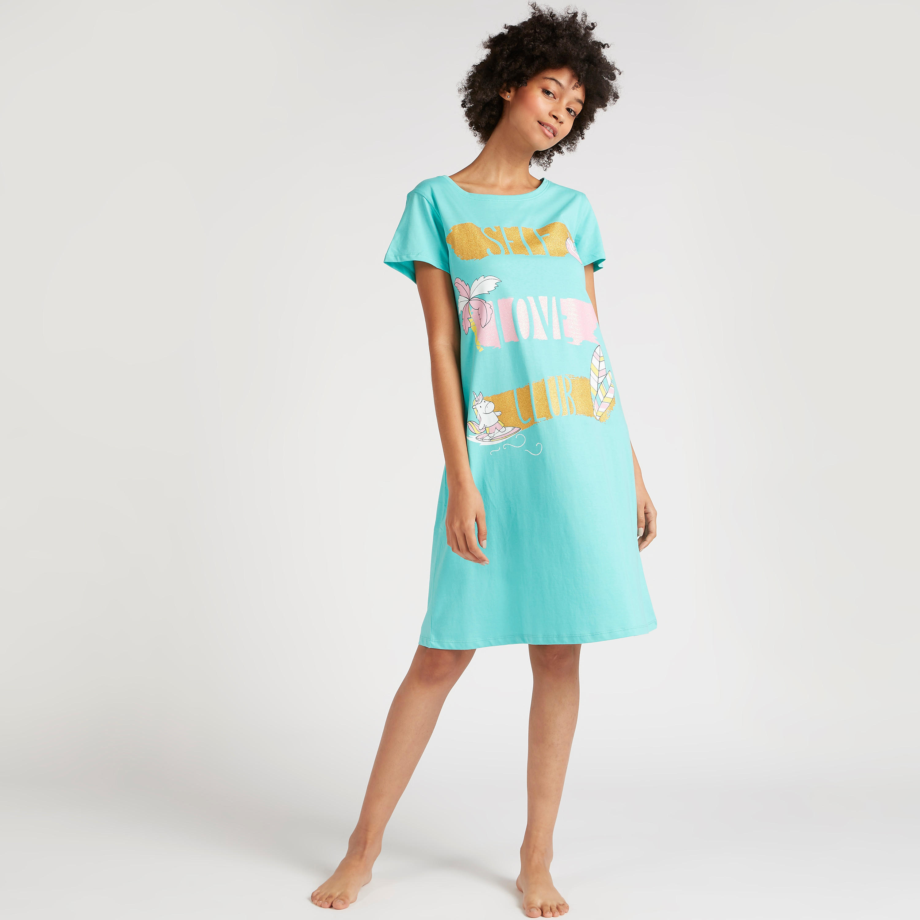 قميص نوم بأكمام قصيرة وطبعات - طقم من قطعتين-women-clothing-nightwear-nighties-image-9
