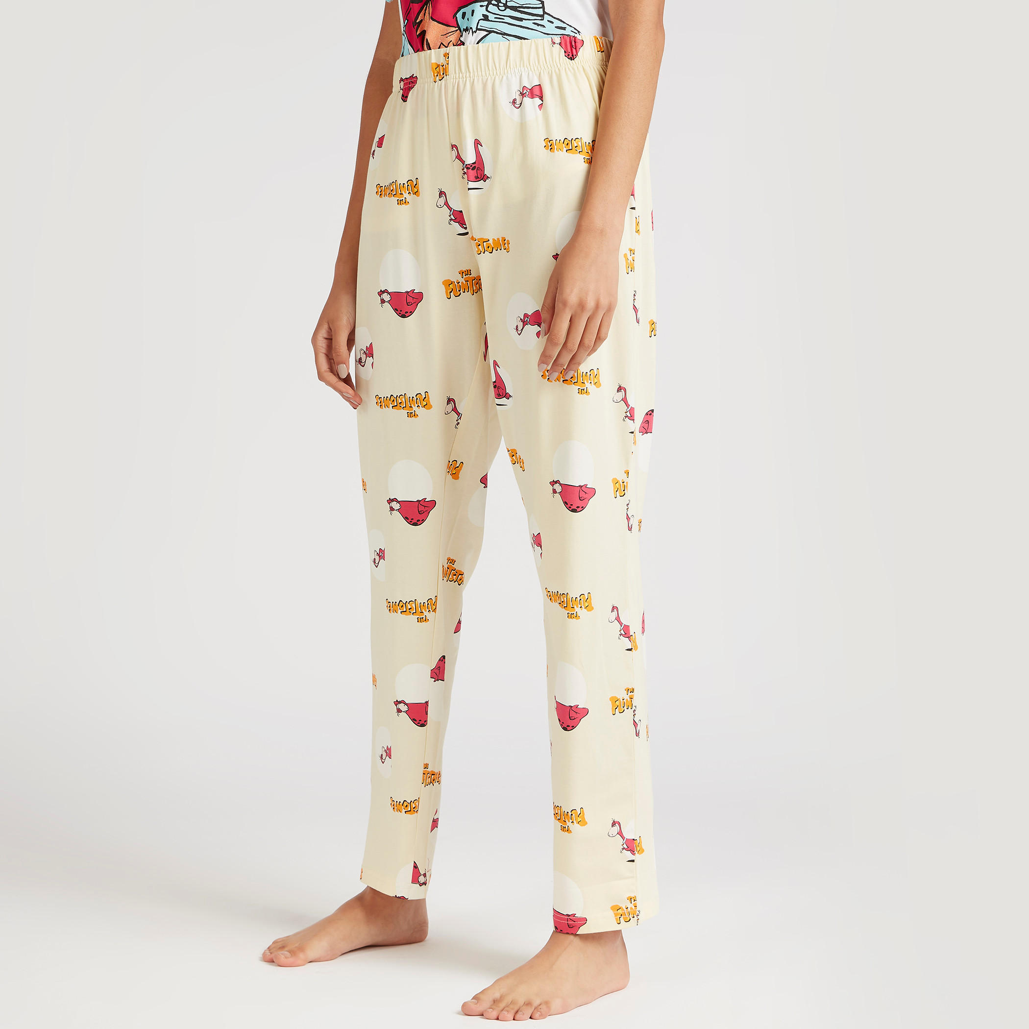طقم بنطلون بيجاما كامل وتيشيرت بطبعات ذي فلينستون-women-clothing-nightwear-pyjamas-longsets-image-6