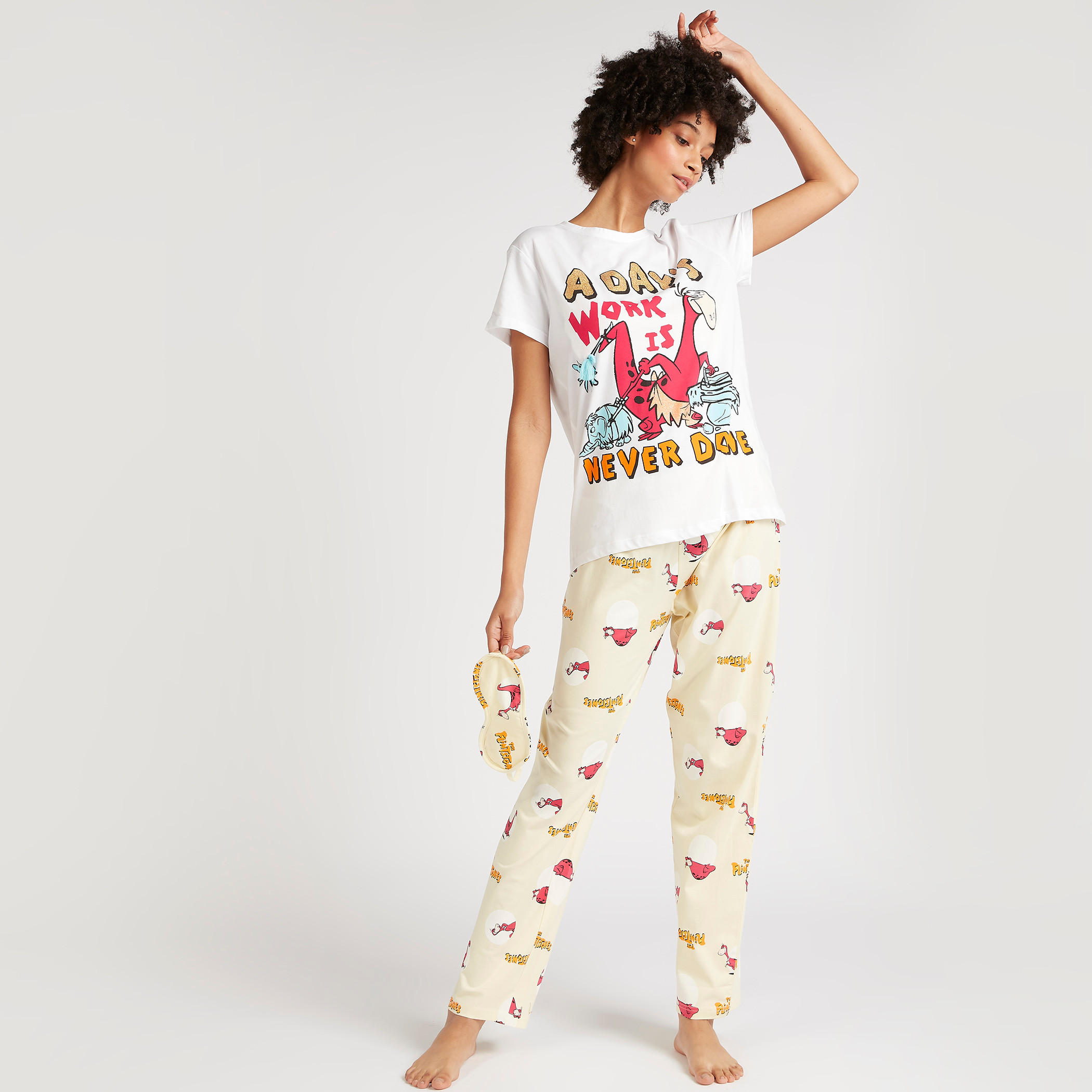 طقم بنطلون بيجاما كامل وتيشيرت بطبعات ذي فلينستون-women-clothing-nightwear-pyjamas-longsets-image-7