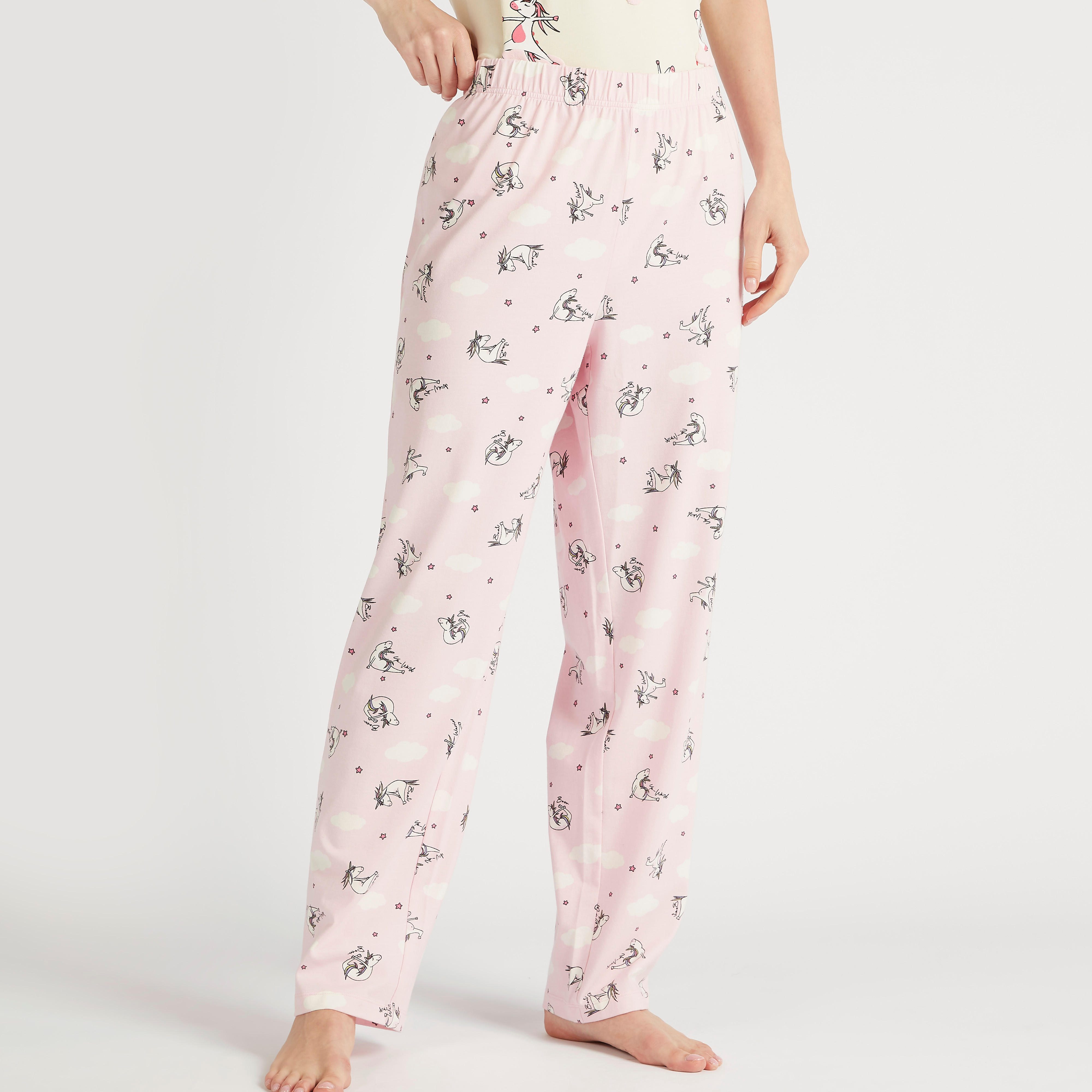 طقم بنطلون بيجاما طويل وتيشيرت بياقة مستديرة وطبعات-women-clothing-nightwear-pyjamas-longsets-image-5
