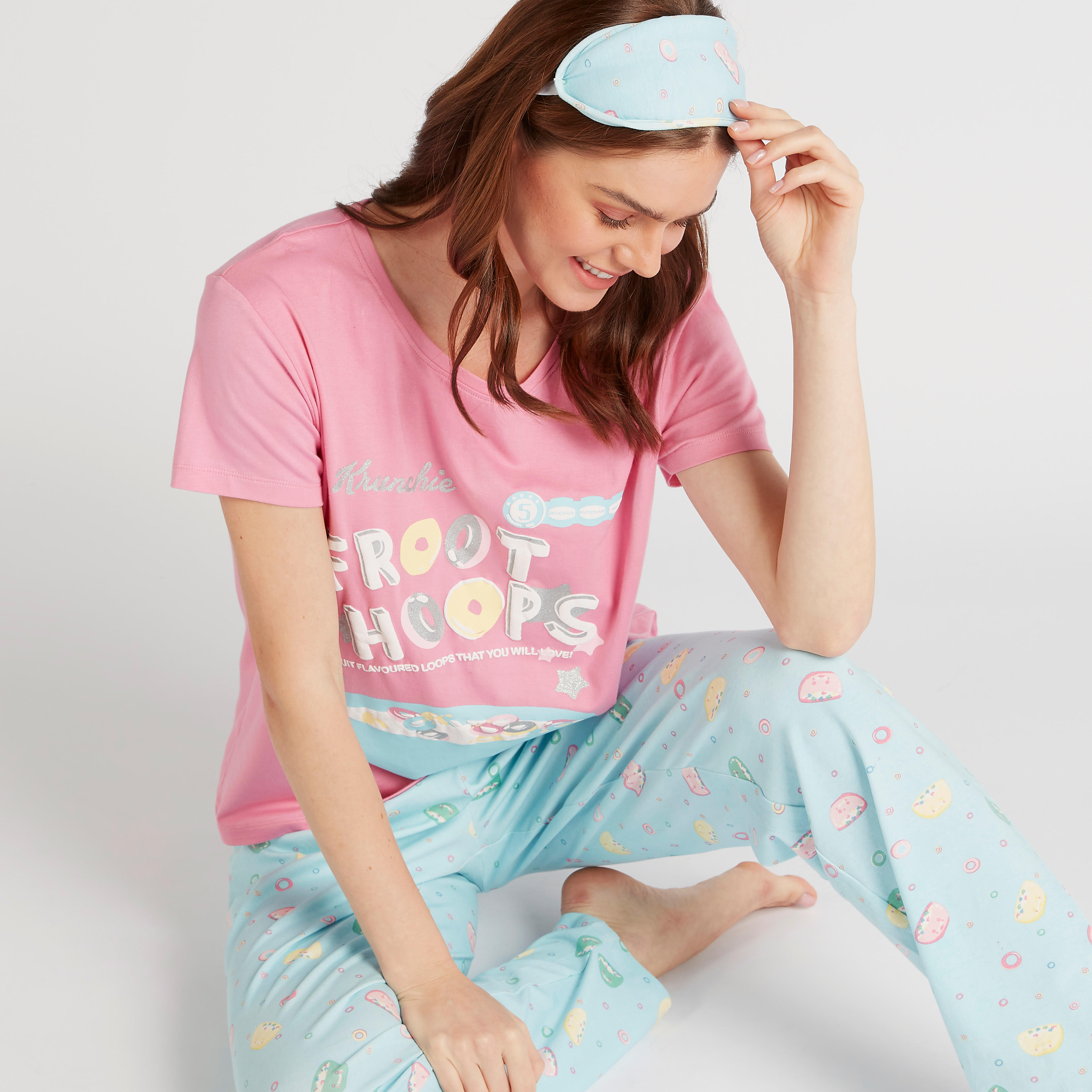 Printed Round Neck T-shirt and Full Length Pyjama Set-women-clothing-nightwear-pyjamas-longsets-image-1
