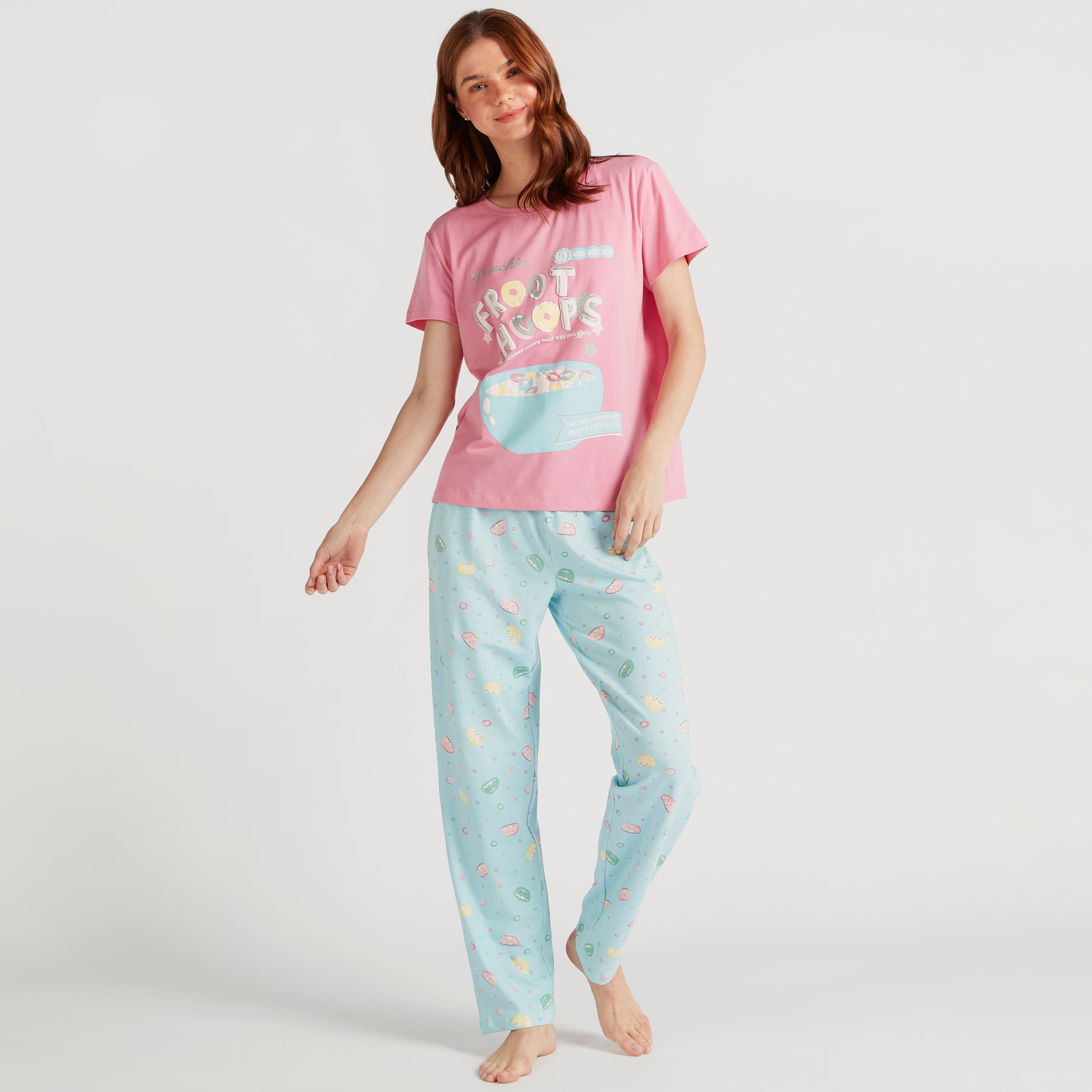 Printed Round Neck T-shirt and Full Length Pyjama Set-women-clothing-nightwear-pyjamas-longsets-image-2