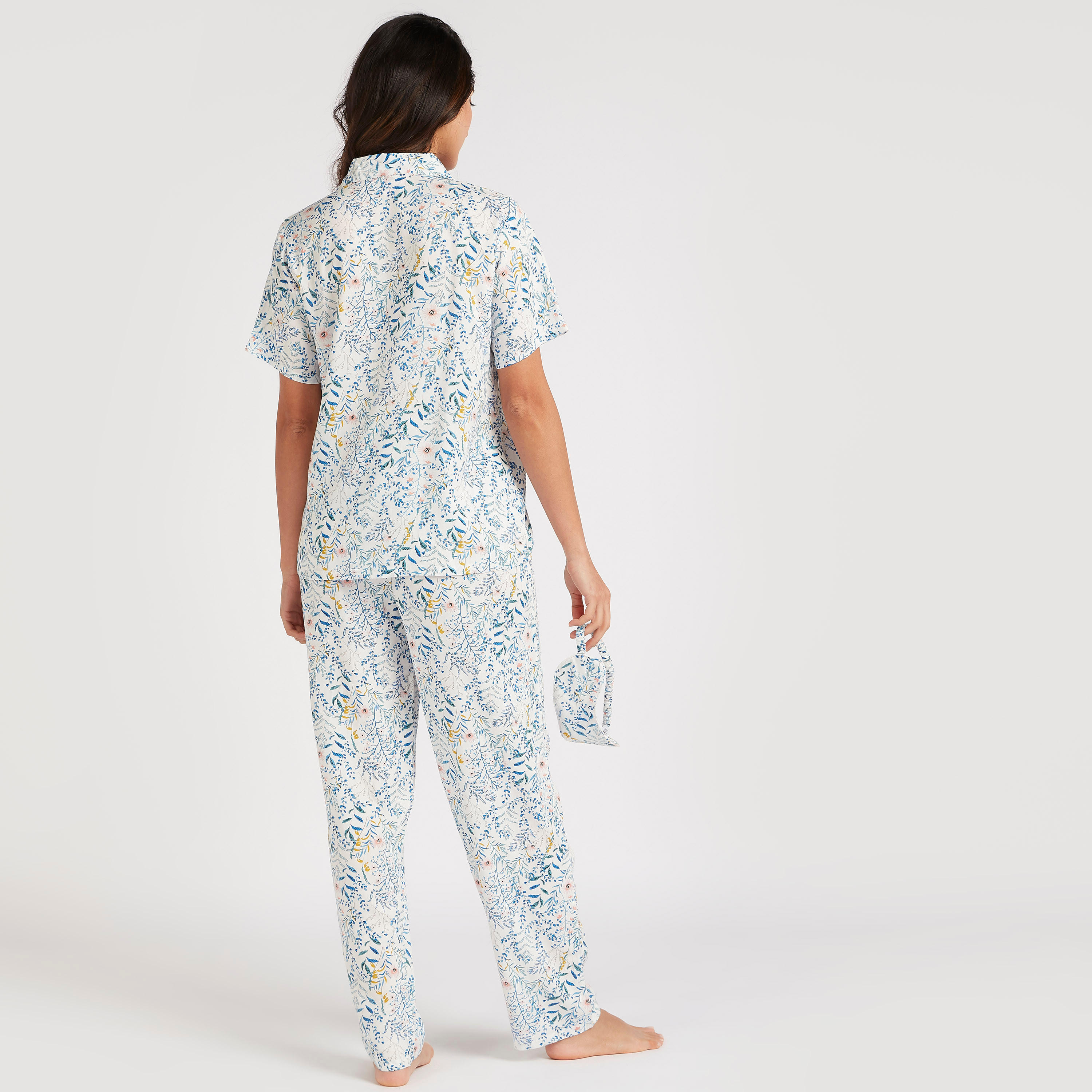طقم بنطلون بيجاما طويل وقميص بطبعات وقناع عيون-women-clothing-nightwear-pyjamas-longsets-image-3