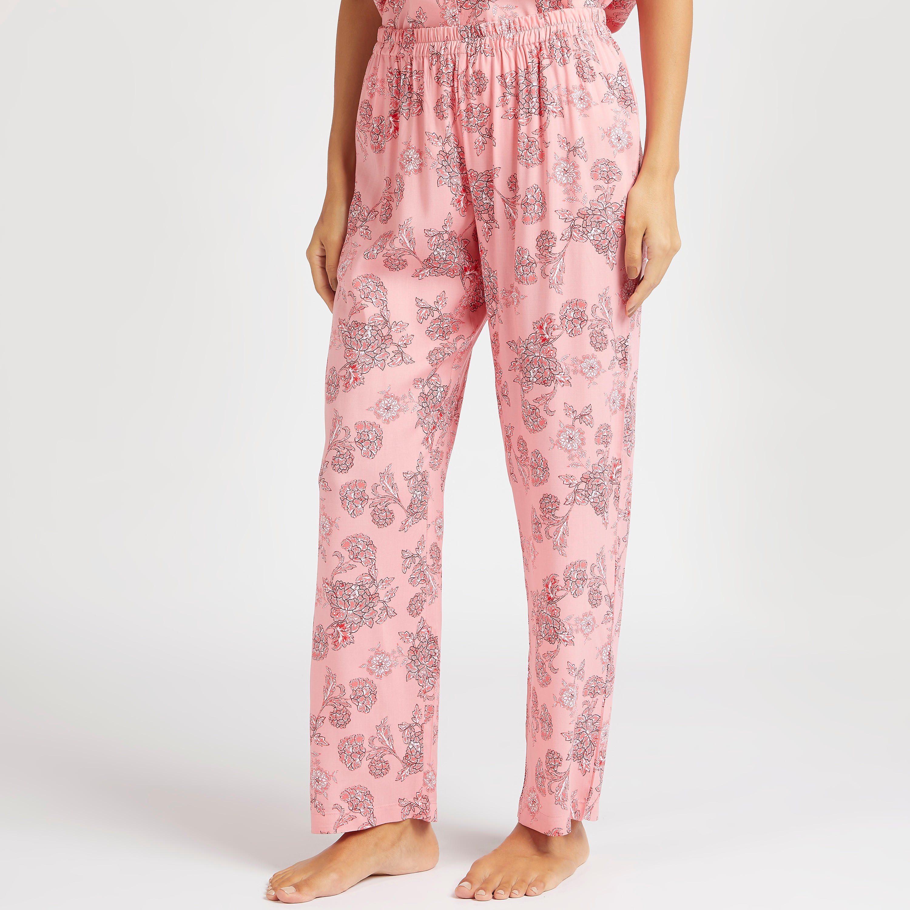 طقم من بنطلون بيجاما وقميص بطبعات أزهار وقناع عيون-women-clothing-nightwear-pyjamas-longsets-image-3