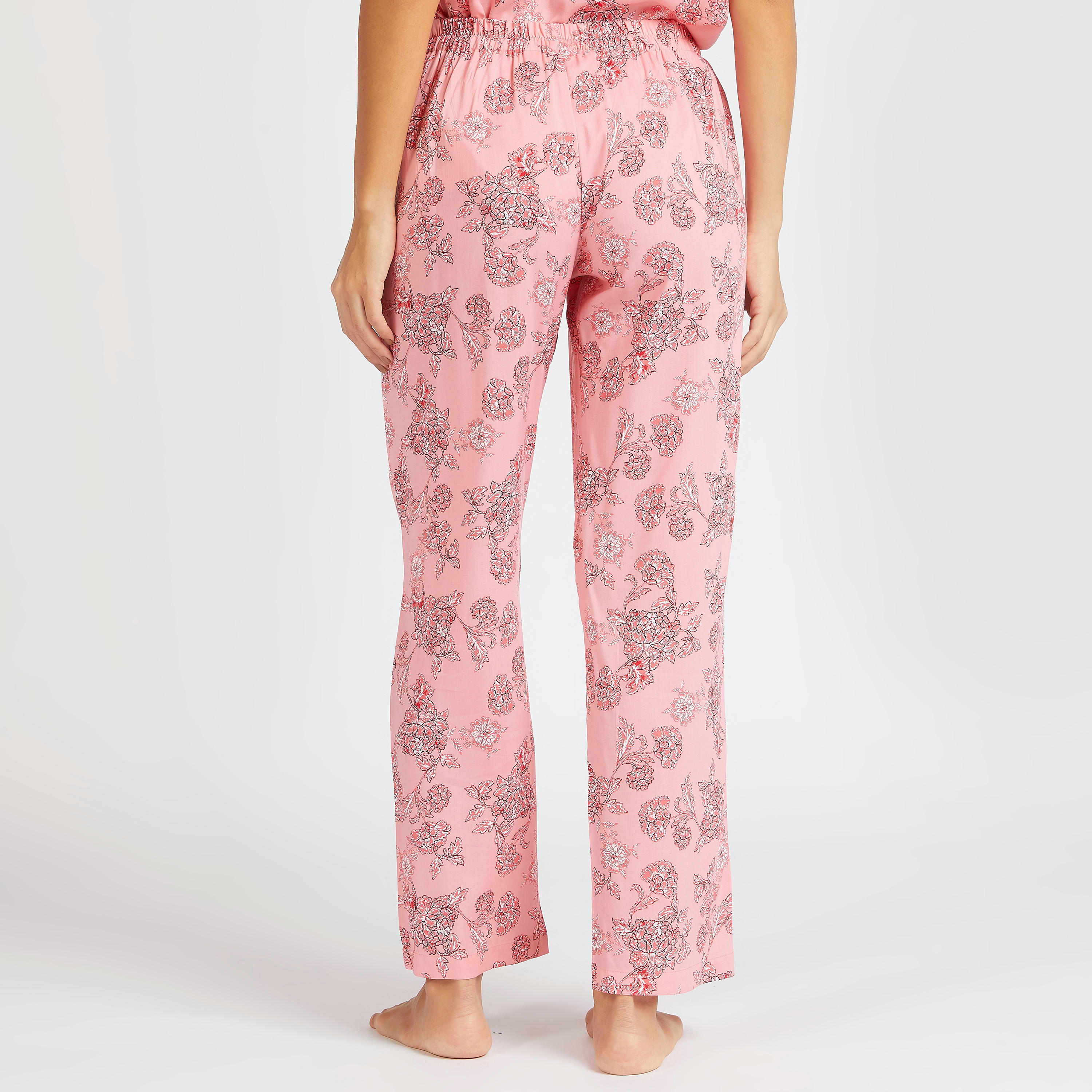 طقم من بنطلون بيجاما وقميص بطبعات أزهار وقناع عيون-women-clothing-nightwear-pyjamas-longsets-image-4