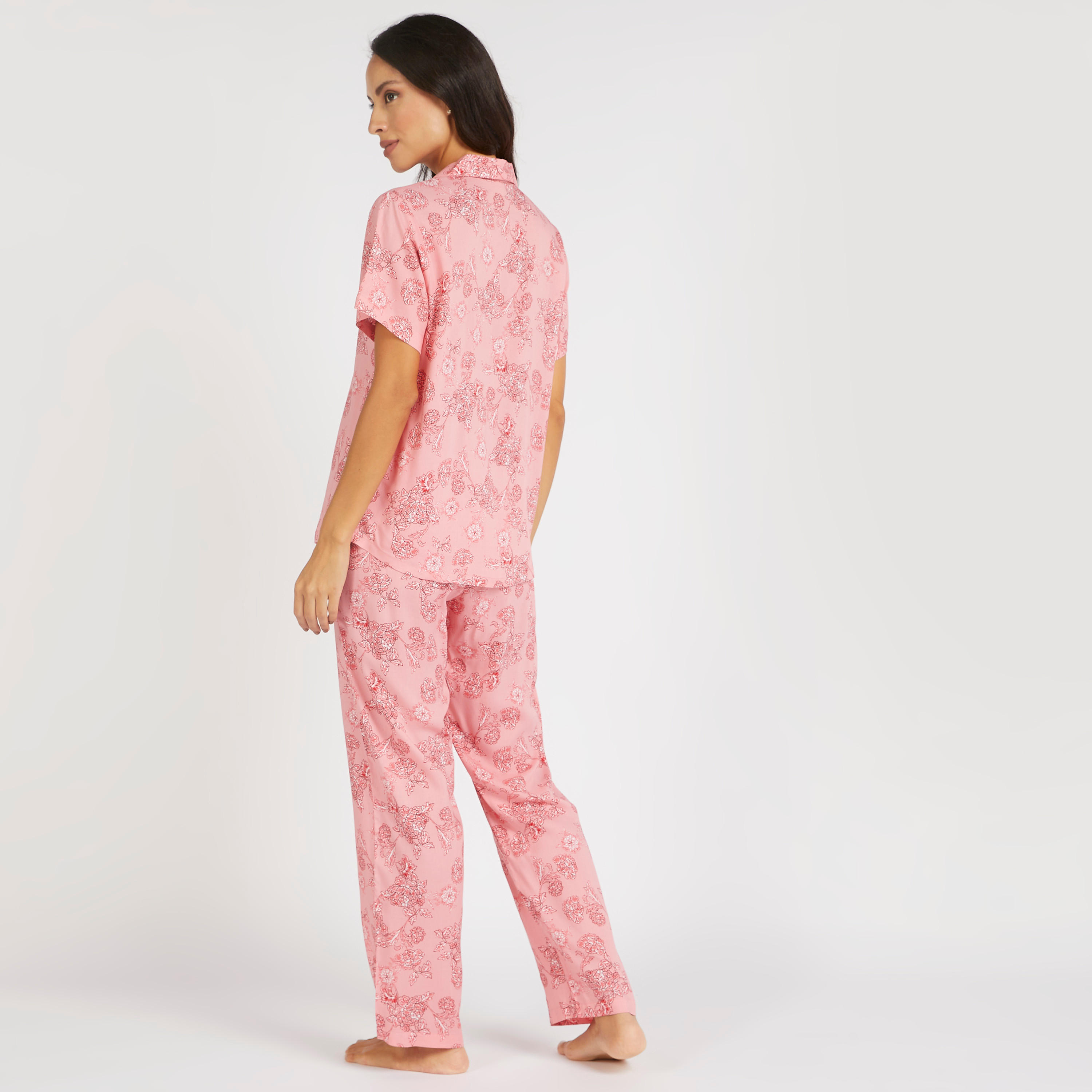 طقم من بنطلون بيجاما وقميص بطبعات أزهار وقناع عيون-women-clothing-nightwear-pyjamas-longsets-image-5