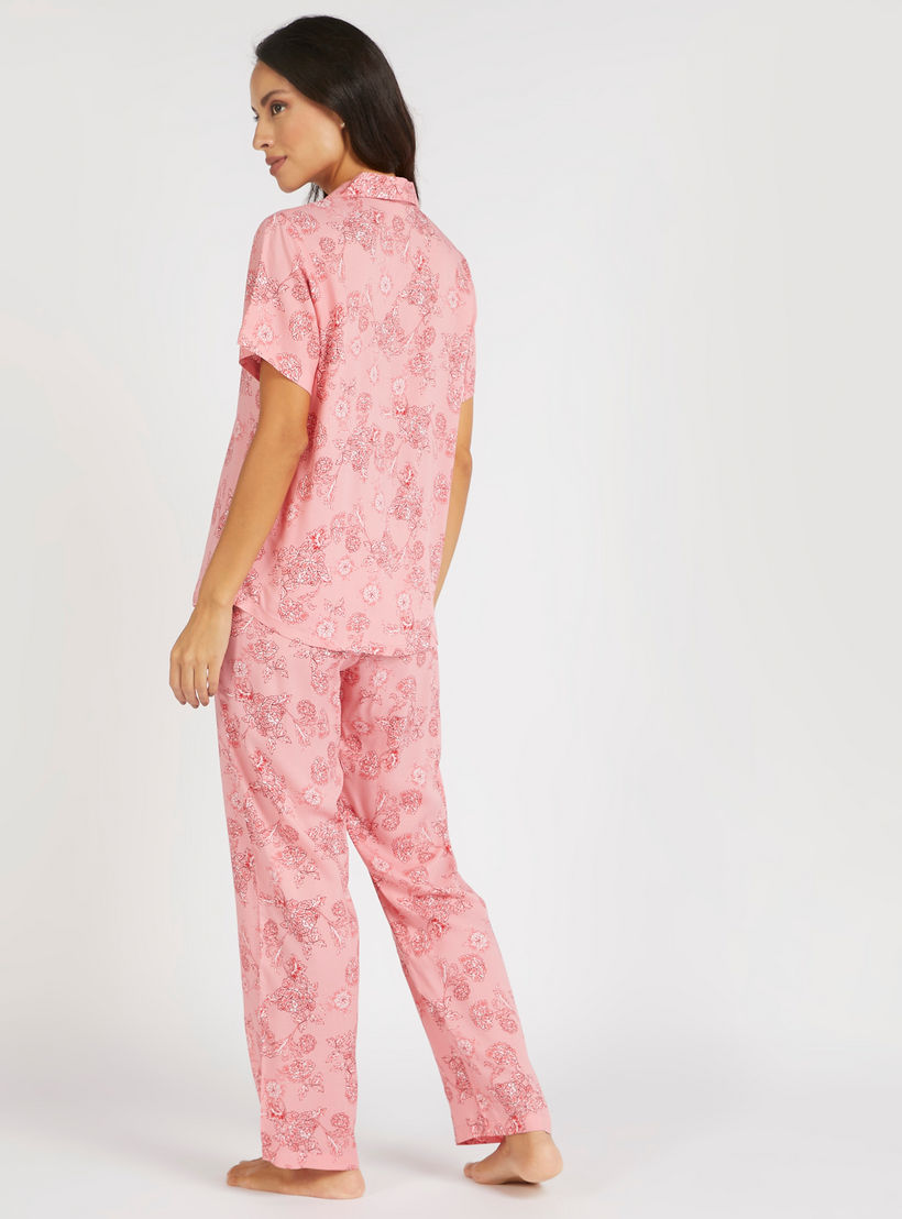 طقم من بنطلون بيجاما وقميص بطبعات أزهار وقناع عيون-women-clothing-nightwear-pyjamas-longsets-image-5
