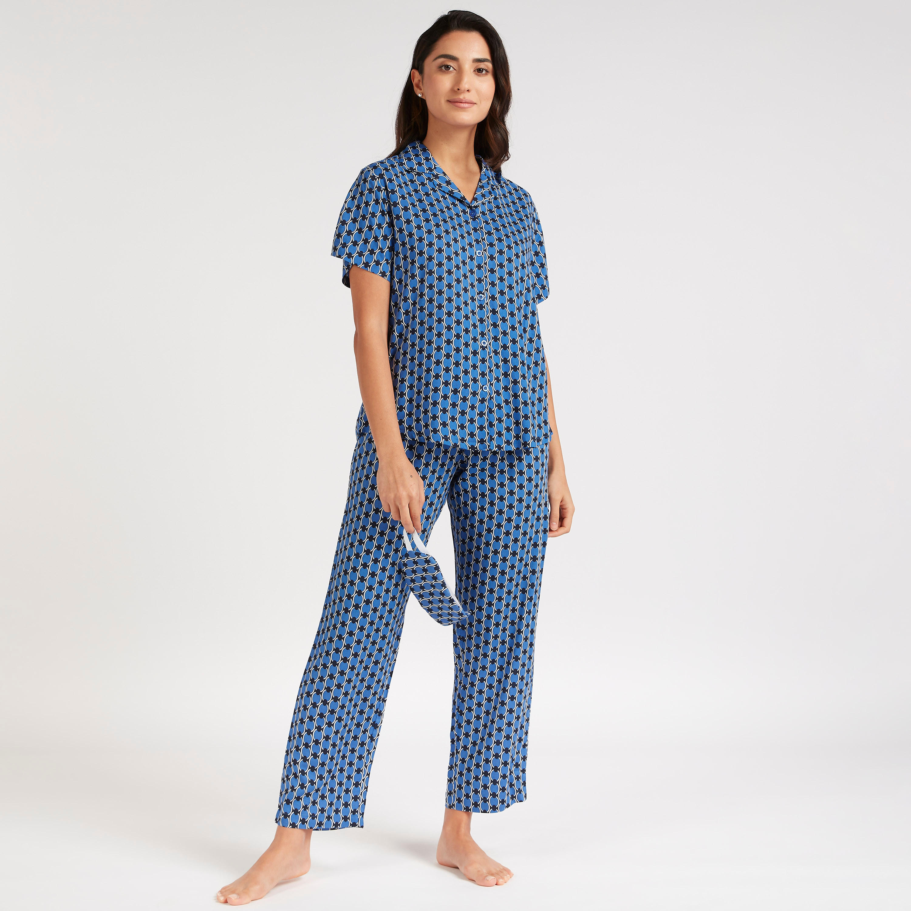 طقم بنطلون بيجاما وقميص وقناع عيون-women-clothing-nightwear-pyjamas-longsets-image-1