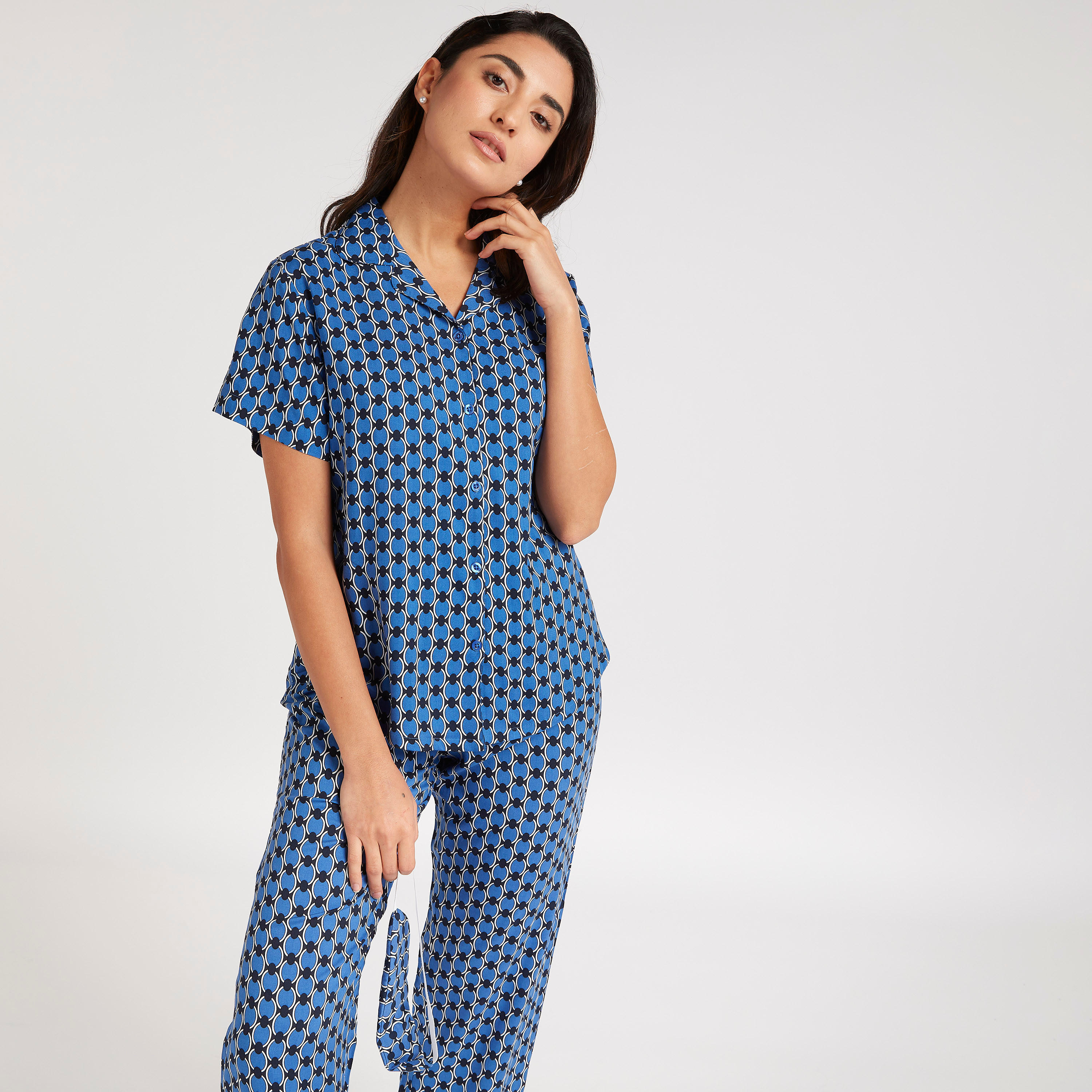 طقم بنطلون بيجاما وقميص وقناع عيون-women-clothing-nightwear-pyjamas-longsets-image-3