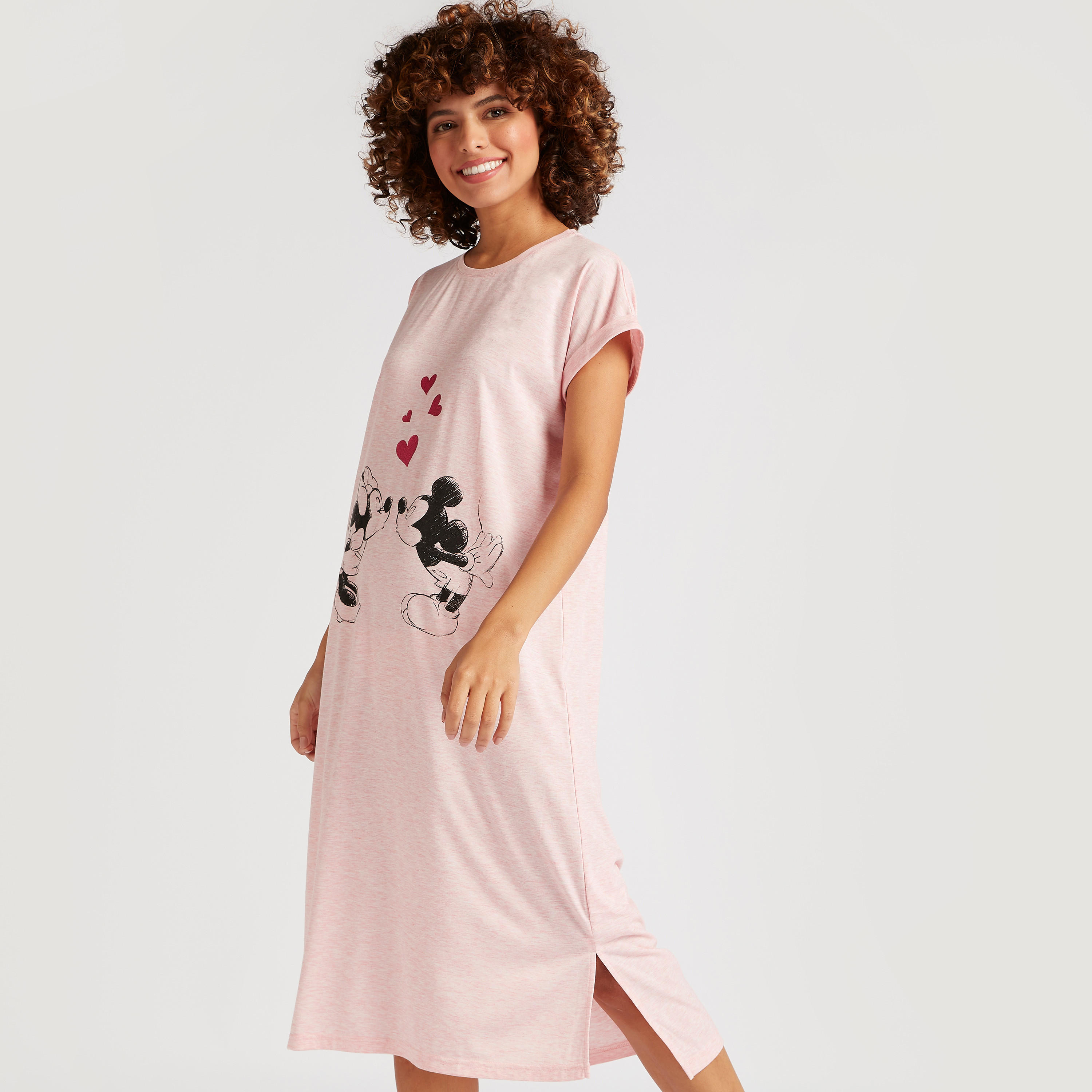 قميص نوم بياقة مستديرة وأكمام كاب وطبعات ميني ماوس-women-clothing-nightwear-nighties-image-1